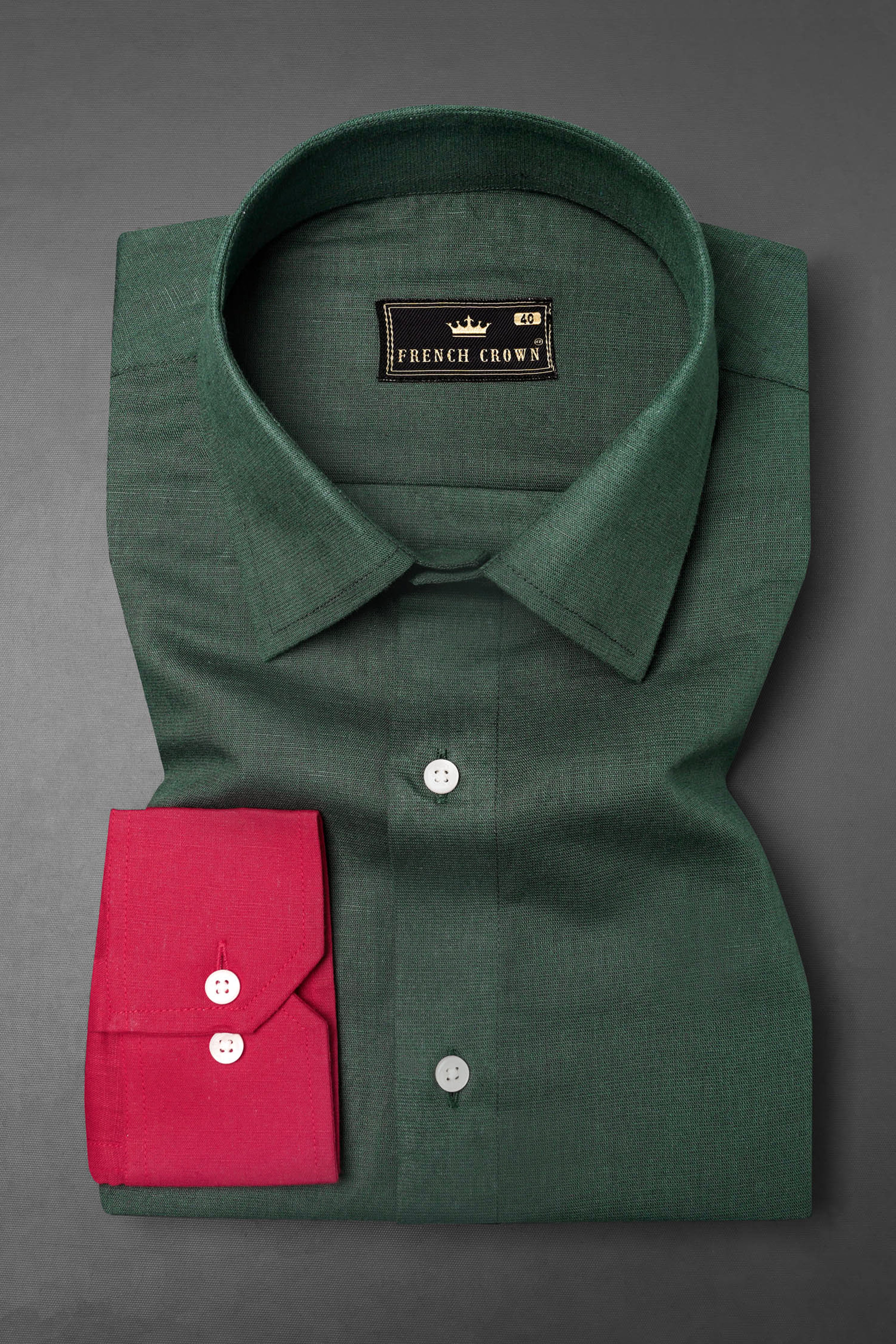 Everglade Green and Cardinal Pink Luxurious Linen Designer Shirt