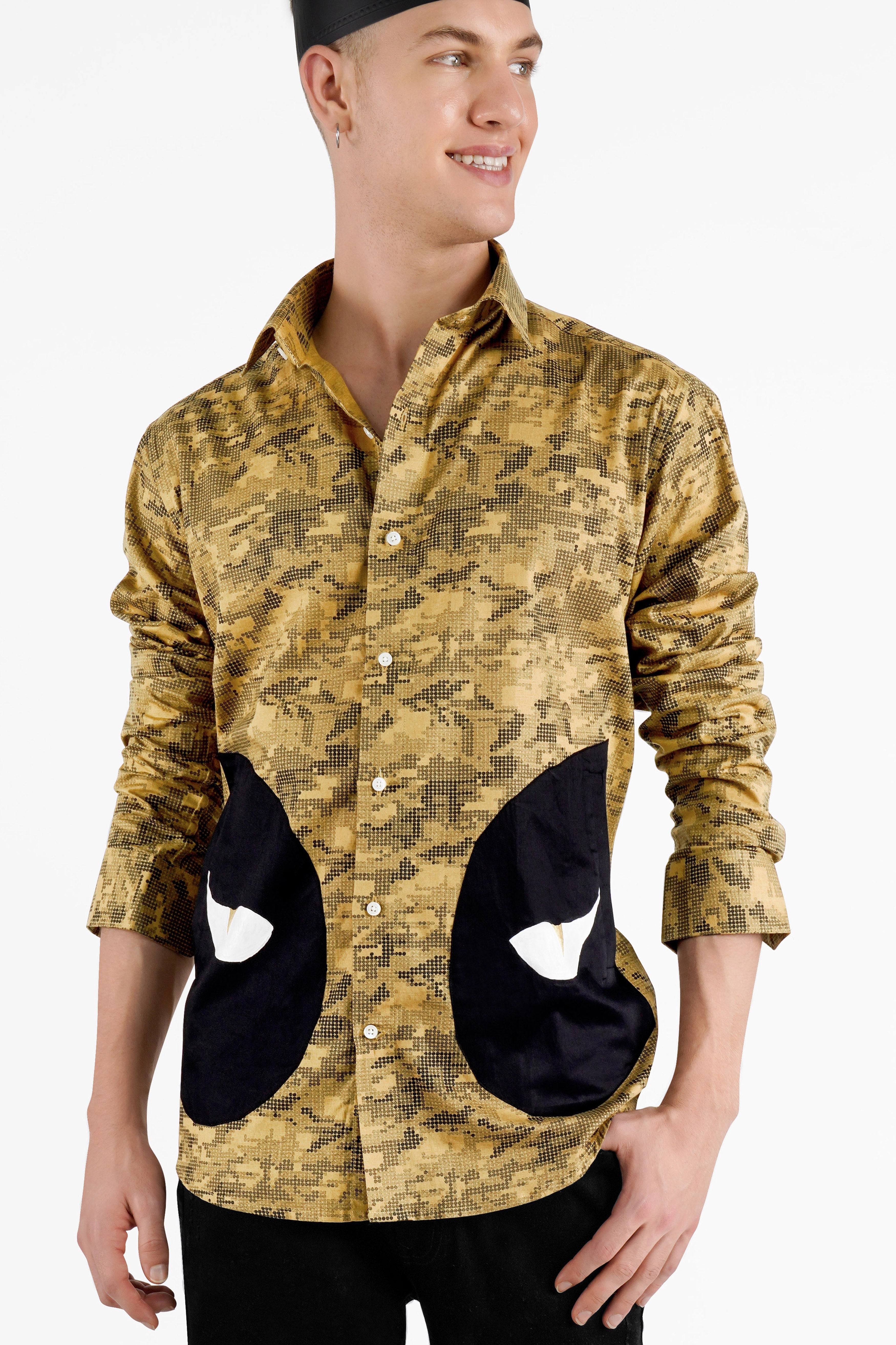 Sundance Brown with Black Hand Painted Luxurious Linen Designer Shirt