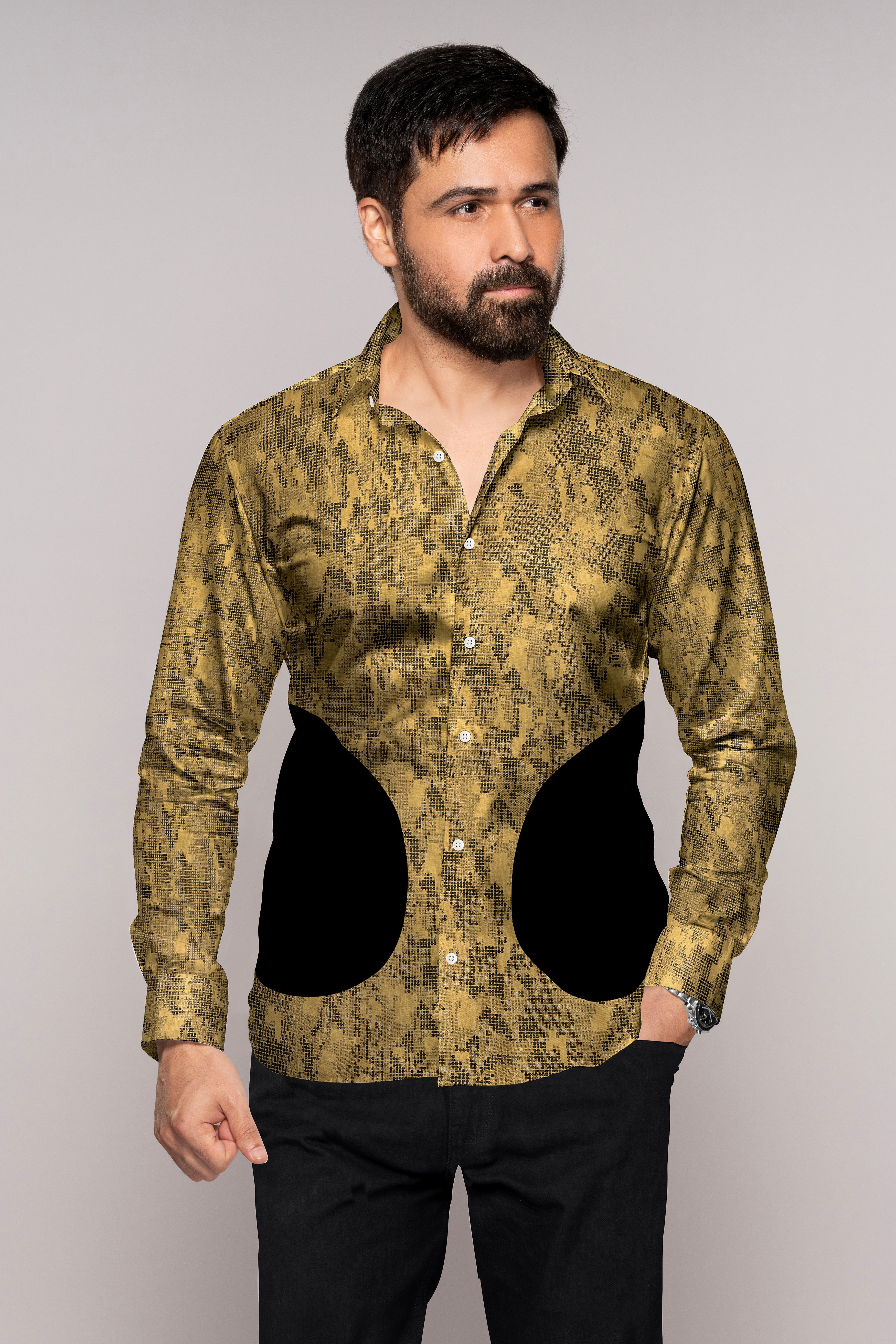 Desert Brown and Jade Black Luxurious Linen Designer Shirt