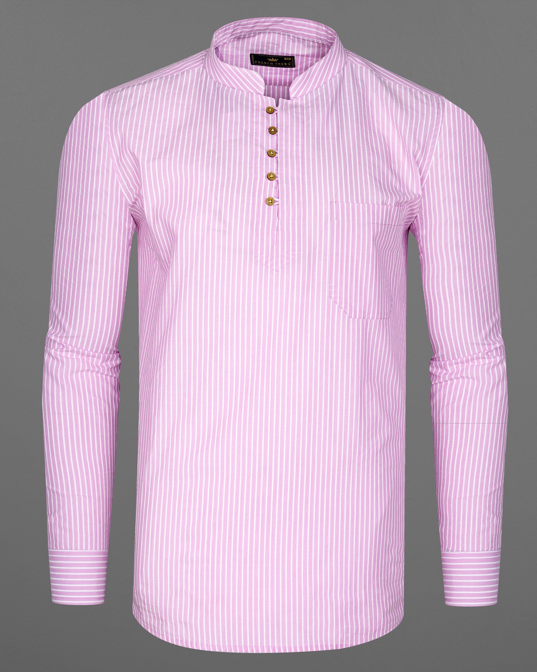 Melanie Pink With White Striped Seersucker Giza Cotton Kurta Shirt