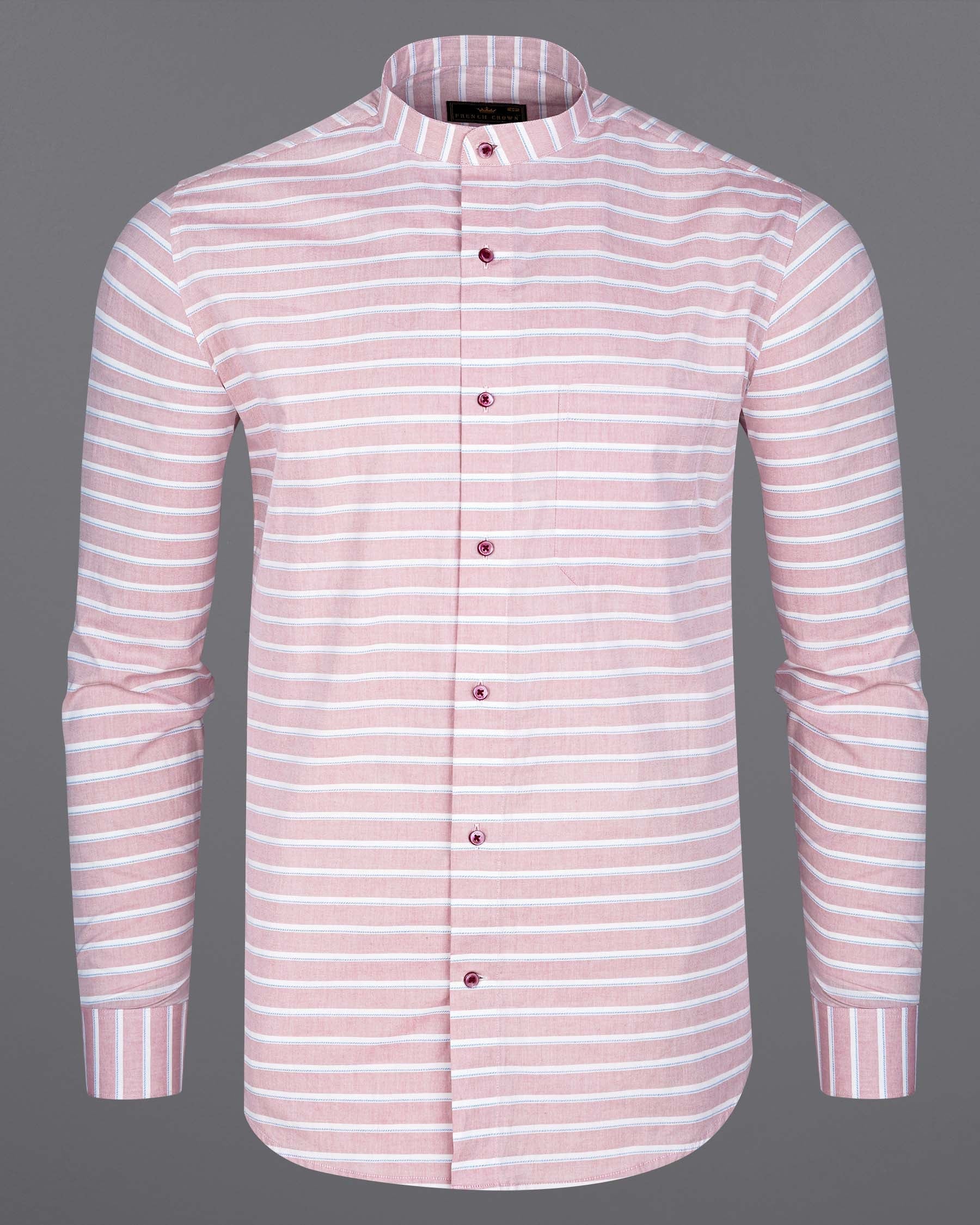 Twilight Pink With White Striped Dobby Textured  Premium Giza Cotton Shirt