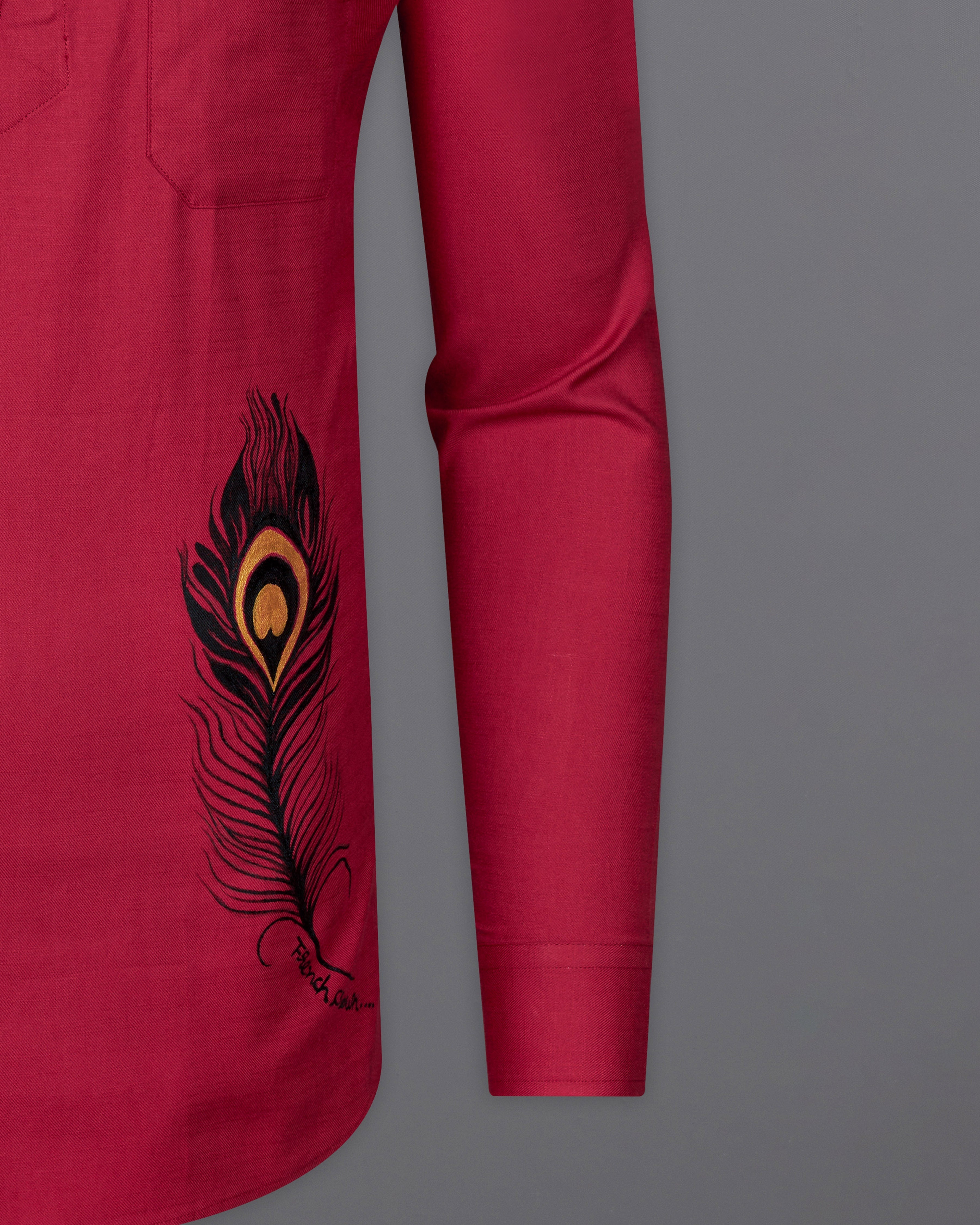 Stiletto Red Peacock Wings Hand Painted Twill Premium Cotton Designer Kurta Shirt 7918-KS-ART-38, 7918-KS-ART-H-38, 7918-KS-ART-39, 7918-KS-ART-H-39, 7918-KS-ART-40, 7918-KS-ART-H-40, 7918-KS-ART-42, 7918-KS-ART-H-42, 7918-KS-ART-44, 7918-KS-ART-H-44, 7918-KS-ART-46, 7918-KS-ART-H-46, 7918-KS-ART-48, 7918-KS-ART-H-48, 7918-KS-ART-50, 7918-KS-ART-H-50, 7918-KS-ART-52, 7918-KS-ART-H-52