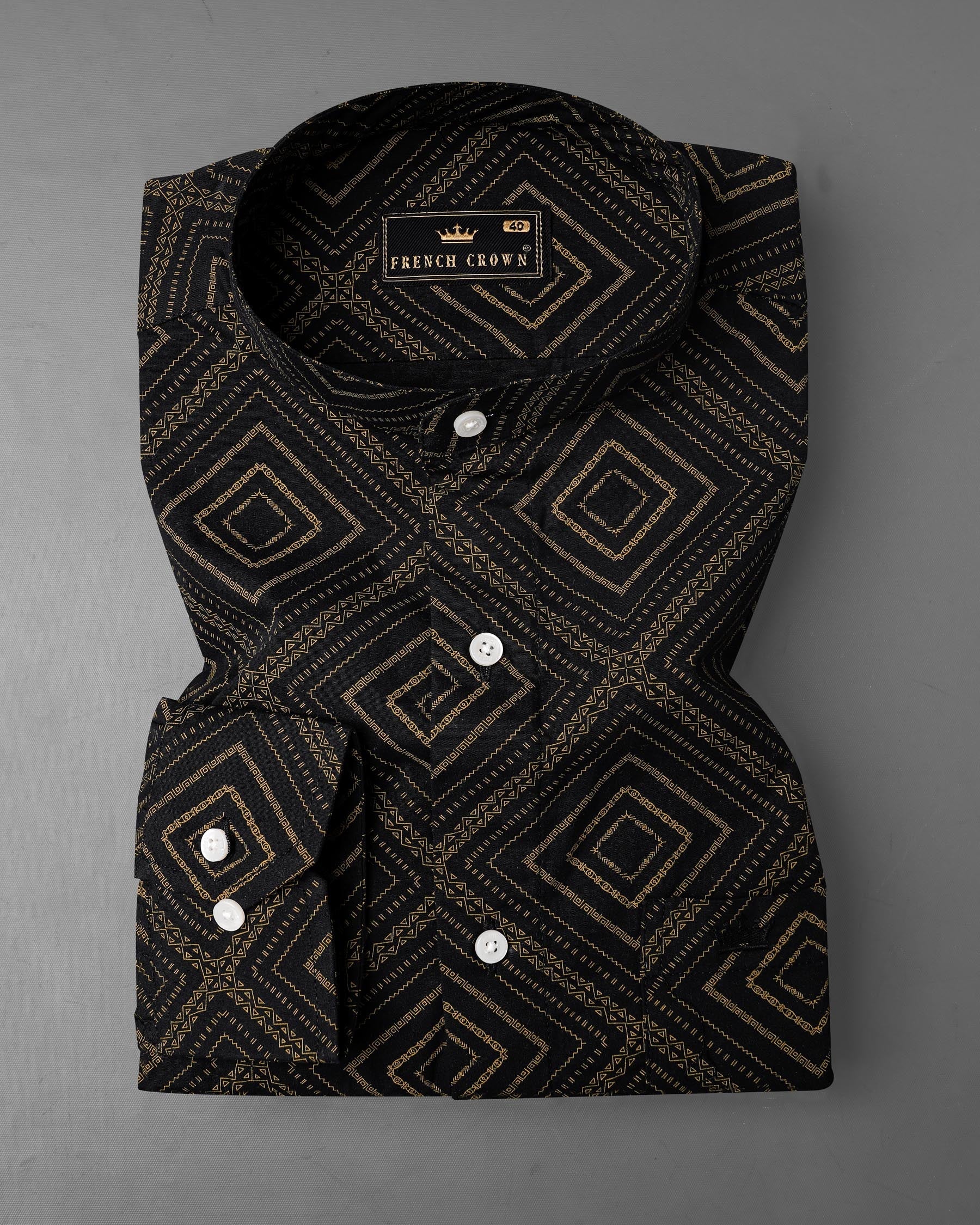 Jade Black With Calico Brown Fret Printed Twill Premium Cotton Shirt 7924-M-38,7924-M-H-38,7924-M-39,7924-M-H-39,7924-M-40,7924-M-H-40,7924-M-42,7924-M-H-42,7924-M-44,7924-M-H-44,7924-M-46,7924-M-H-46,7924-M-48,7924-M-H-48,7924-M-50,7924-M-H-50,7924-M-52,7924-M-H-52