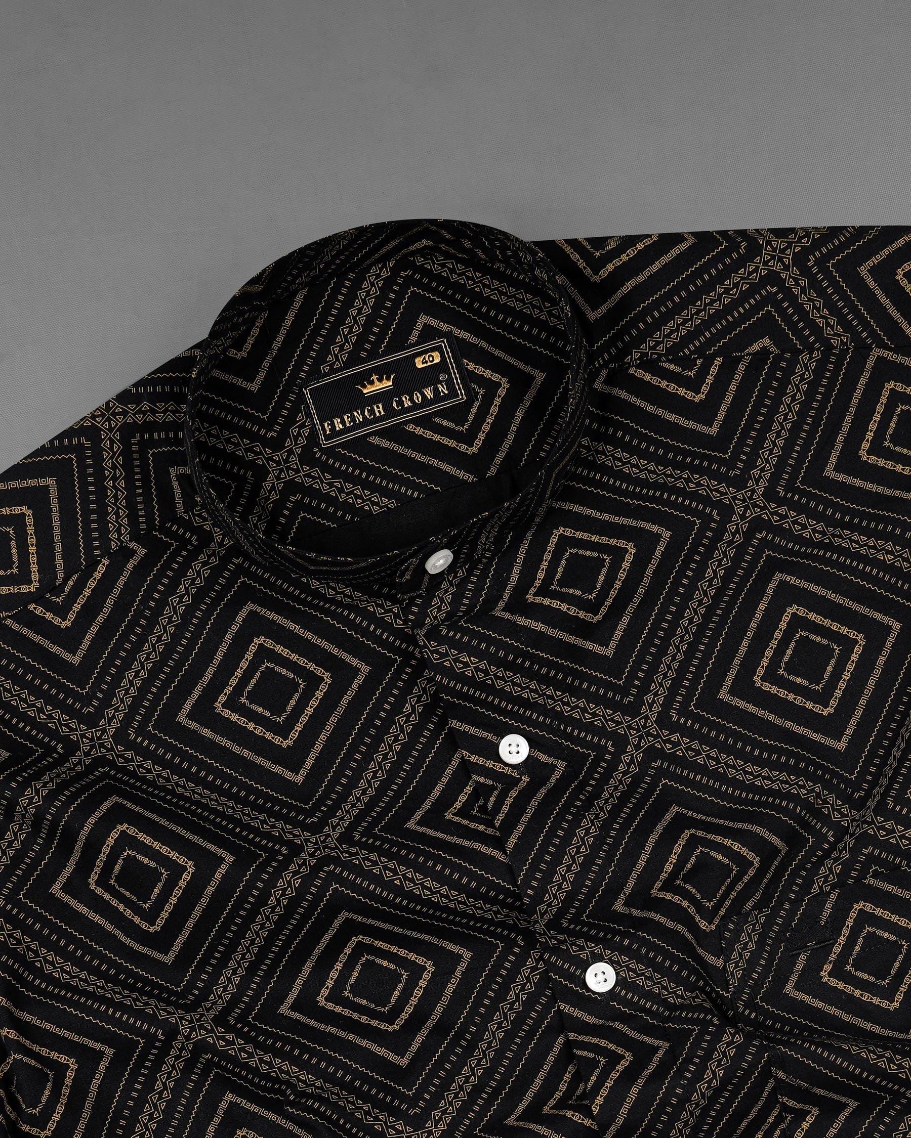 Jade Black With Calico Brown Fret Printed Twill Premium Cotton Shirt 7924-M-38,7924-M-H-38,7924-M-39,7924-M-H-39,7924-M-40,7924-M-H-40,7924-M-42,7924-M-H-42,7924-M-44,7924-M-H-44,7924-M-46,7924-M-H-46,7924-M-48,7924-M-H-48,7924-M-50,7924-M-H-50,7924-M-52,7924-M-H-52