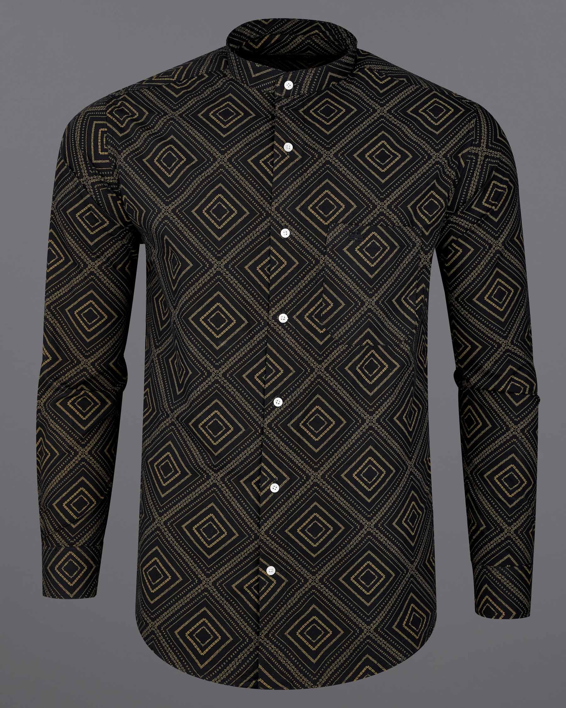 Jade Black With Calico Brown Fret Printed Twill Premium Cotton Shirt 7924-M-38,7924-M-H-38,7924-M-39,7924-M-H-39,7924-M-40,7924-M-H-40,7924-M-42,7924-M-H-42,7924-M-44,7924-M-H-44,7924-M-46,7924-M-H-46,7924-M-48,7924-M-H-48,7924-M-50,7924-M-H-50,7924-M-52,7924-M-H-52