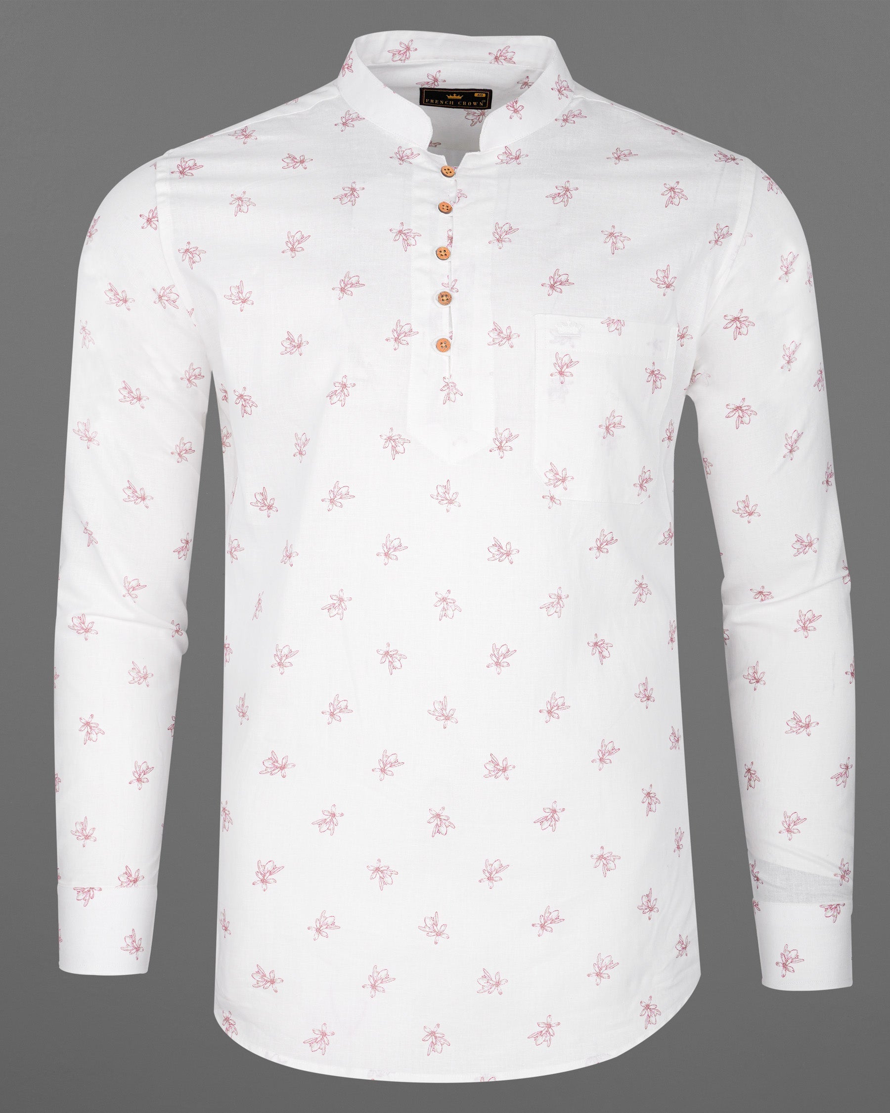 Bright White With Charm Pink Ditzy Floral Printed Luxurious Linen Kurta Shirt 7936-KS-38,7936-KS-H-38,7936-KS-39,7936-KS-H-39,7936-KS-40,7936-KS-H-40,7936-KS-42,7936-KS-H-42,7936-KS-44,7936-KS-H-44,7936-KS-46,7936-KS-H-46,7936-KS-48,7936-KS-H-48,7936-KS-50,7936-KS-H-50,7936-KS-52,7936-KS-H-52