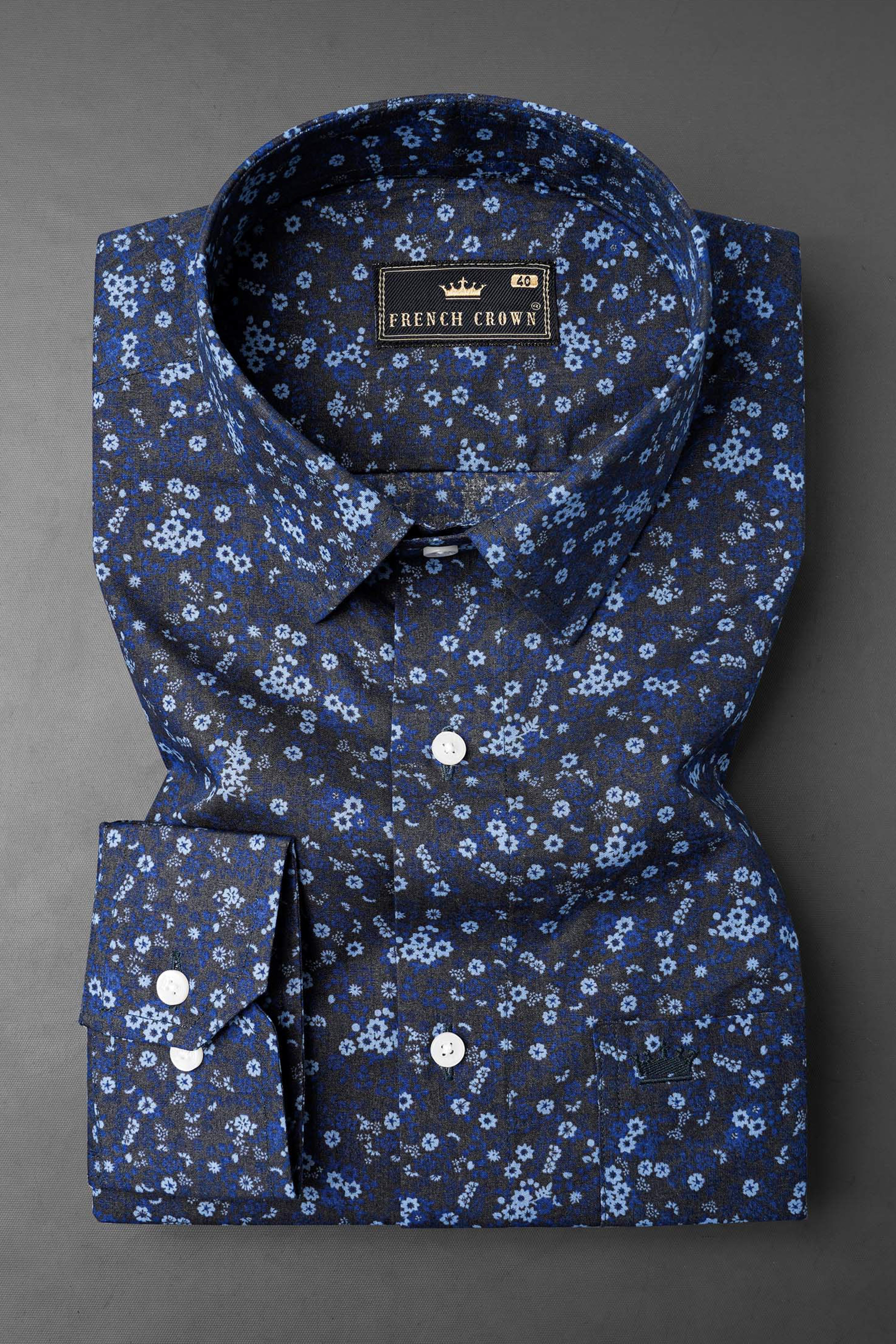 Zodiac Blue Ditzy Floral Printed Premium Cotton Shirt