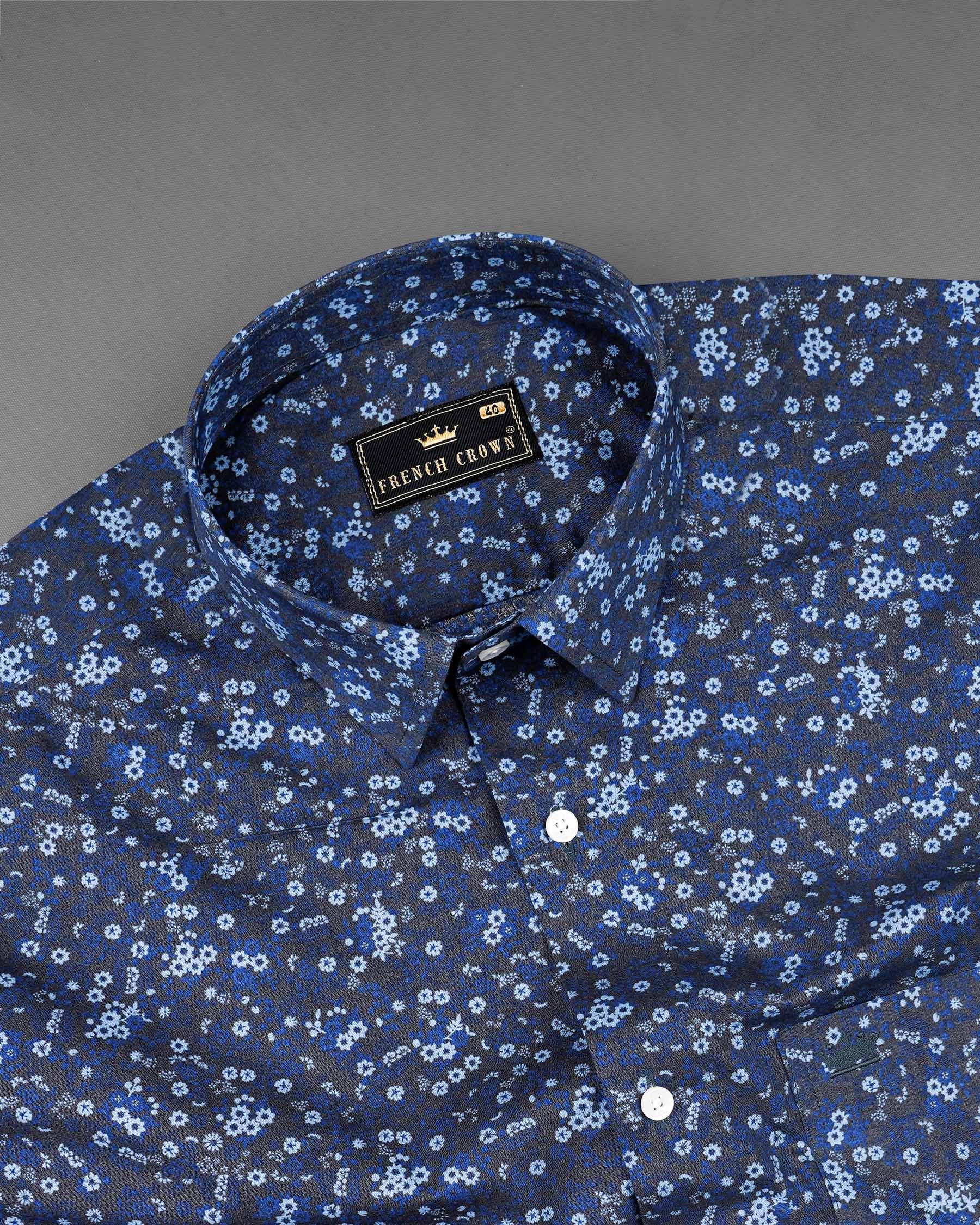 Zodiac Blue Ditzy Floral Printed Premium Cotton Shirt