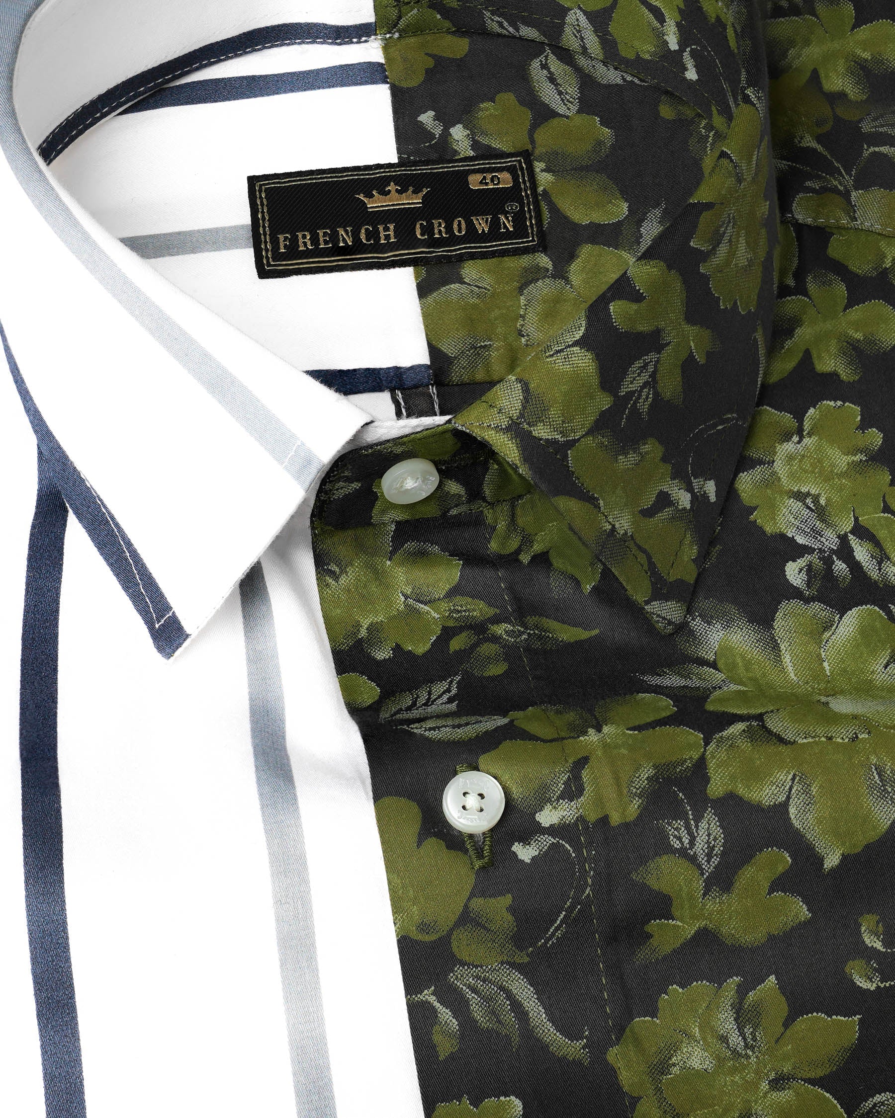 Half White-Striped With Half Clay Creek Green-Floral Printed Premium Cotton Designer Shirt 7949-P67-38,7949-P67-H-38,7949-P67-39,7949-P67-H-39,7949-P67-40,7949-P67-H-40,7949-P67-42,7949-P67-H-42,7949-P67-44,7949-P67-H-44,7949-P67-46,7949-P67-H-46,7949-P67-48,7949-P67-H-48,7949-P67-50,7949-P67-H-50,7949-P67-52,7949-P67-H-52