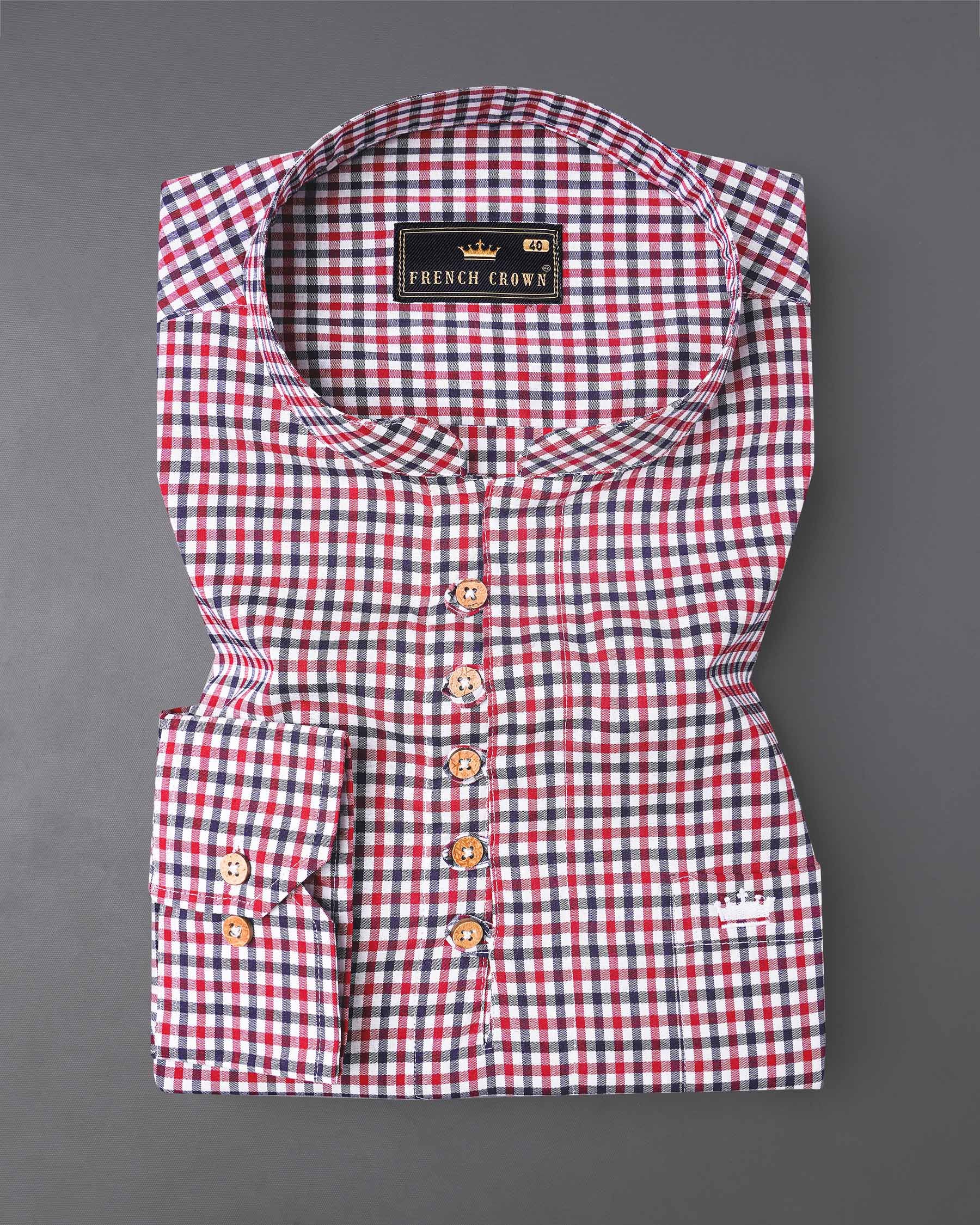 Deep Carmine Red and Tuna Navy Blue Plaid Royal Oxford Kurta Shirt  7967-KS-38,7967-KS-H-38,7967-KS-39,7967-KS-H-39,7967-KS-40,7967-KS-H-40,7967-KS-42,7967-KS-H-42,7967-KS-44,7967-KS-H-44,7967-KS-46,7967-KS-H-46,7967-KS-48,7967-KS-H-48,7967-KS-50,7967-KS-H-50,7967-KS-52,7967-KS-H-52AC