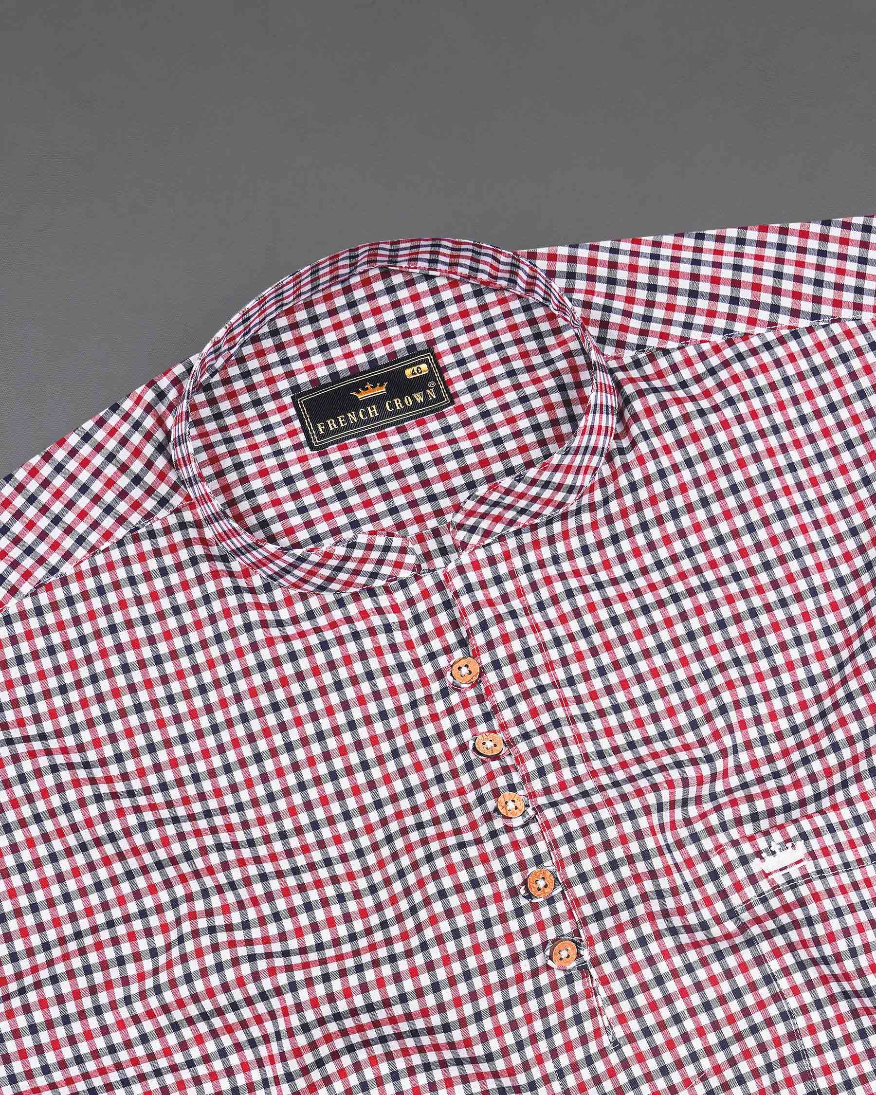 Deep Carmine Red and Tuna Navy Blue Plaid Royal Oxford Kurta Shirt  7967-KS-38,7967-KS-H-38,7967-KS-39,7967-KS-H-39,7967-KS-40,7967-KS-H-40,7967-KS-42,7967-KS-H-42,7967-KS-44,7967-KS-H-44,7967-KS-46,7967-KS-H-46,7967-KS-48,7967-KS-H-48,7967-KS-50,7967-KS-H-50,7967-KS-52,7967-KS-H-52AC