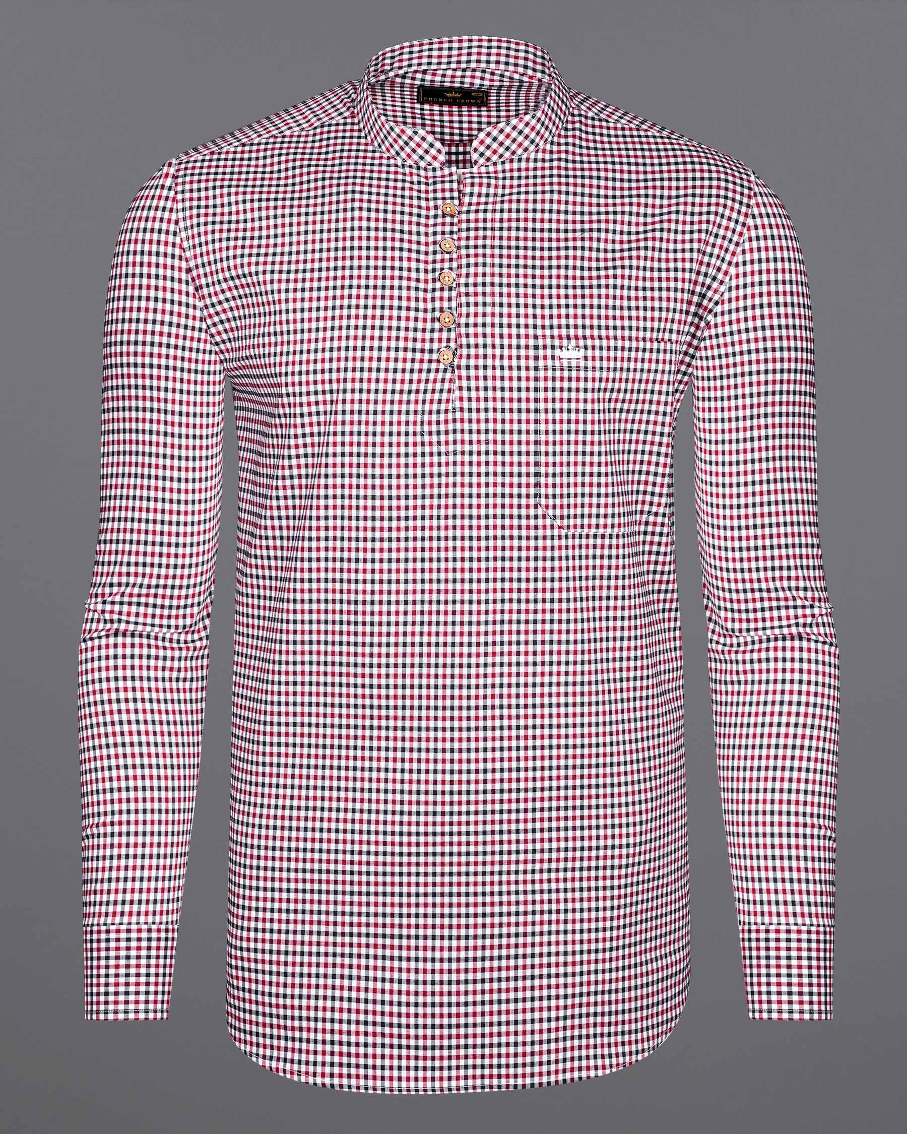 Deep Carmine Red and Tuna Navy Blue Plaid Royal Oxford Kurta Shirt  7967-KS-38,7967-KS-H-38,7967-KS-39,7967-KS-H-39,7967-KS-40,7967-KS-H-40,7967-KS-42,7967-KS-H-42,7967-KS-44,7967-KS-H-44,7967-KS-46,7967-KS-H-46,7967-KS-48,7967-KS-H-48,7967-KS-50,7967-KS-H-50,7967-KS-52,7967-KS-H-52AC