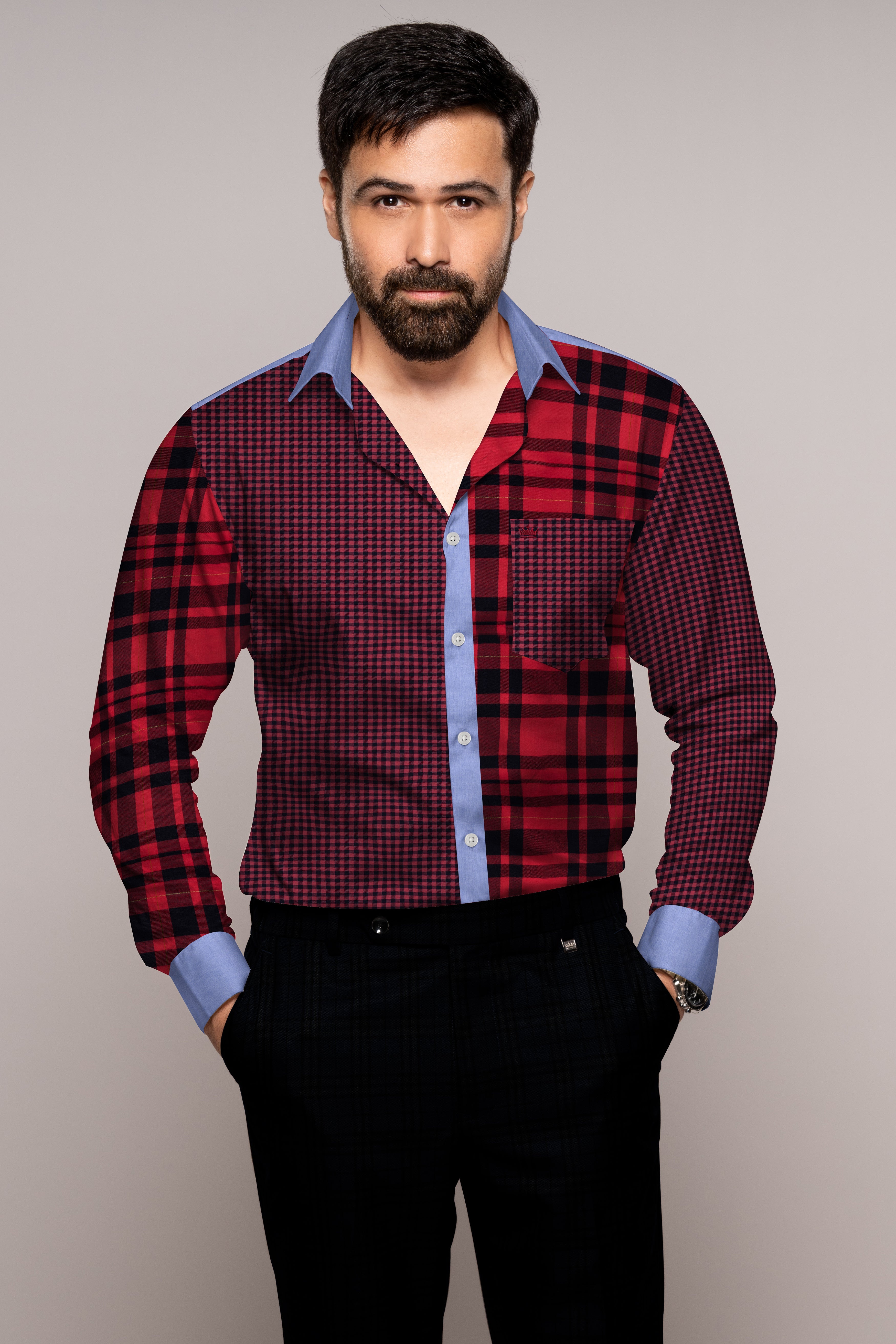 Vivid Red Twill Checkered Premium Cotton Designer Shirt