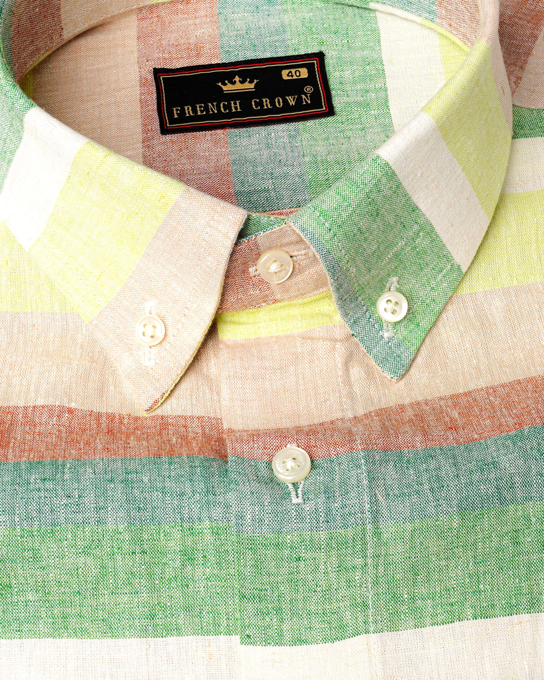 Mint Julep Light Yellow with Oriental Baby Pink Multicolour Striped Luxurious Linen Shirt