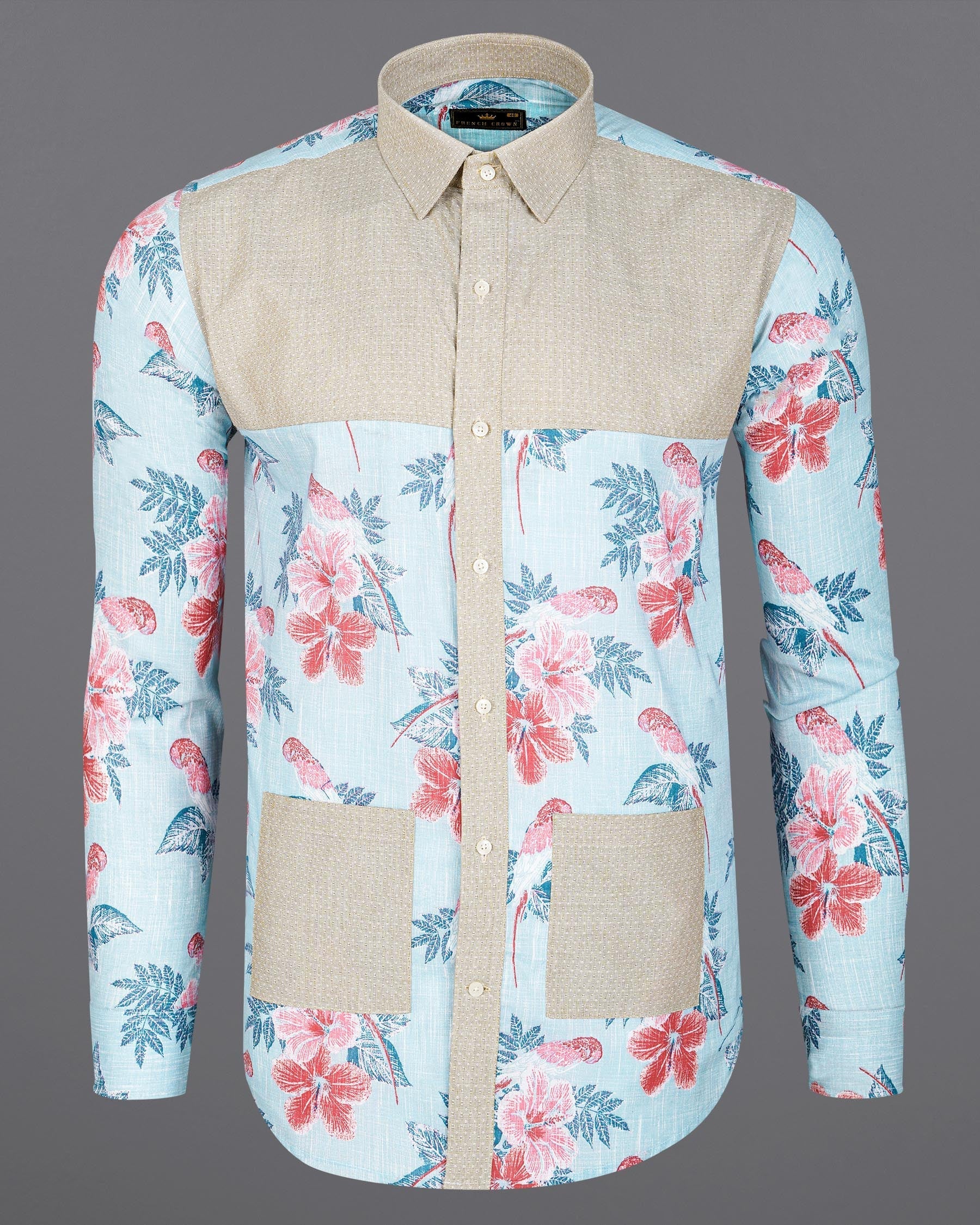 Mercury Blue Floral Printed and Cold Turkey Brown Chambray Premium Cotton Designer Shirt 8007-P186-38,8007-P186-H-38,8007-P186-39,8007-P186-H-39,8007-P186-40,8007-P186-H-40,8007-P186-42,8007-P186-H-42,8007-P186-44,8007-P186-H-44,8007-P186-46,8007-P186-H-46,8007-P186-48,8007-P186-H-48,8007-P186-50,8007-P186-H-50,8007-P186-52,8007-P186-H-52