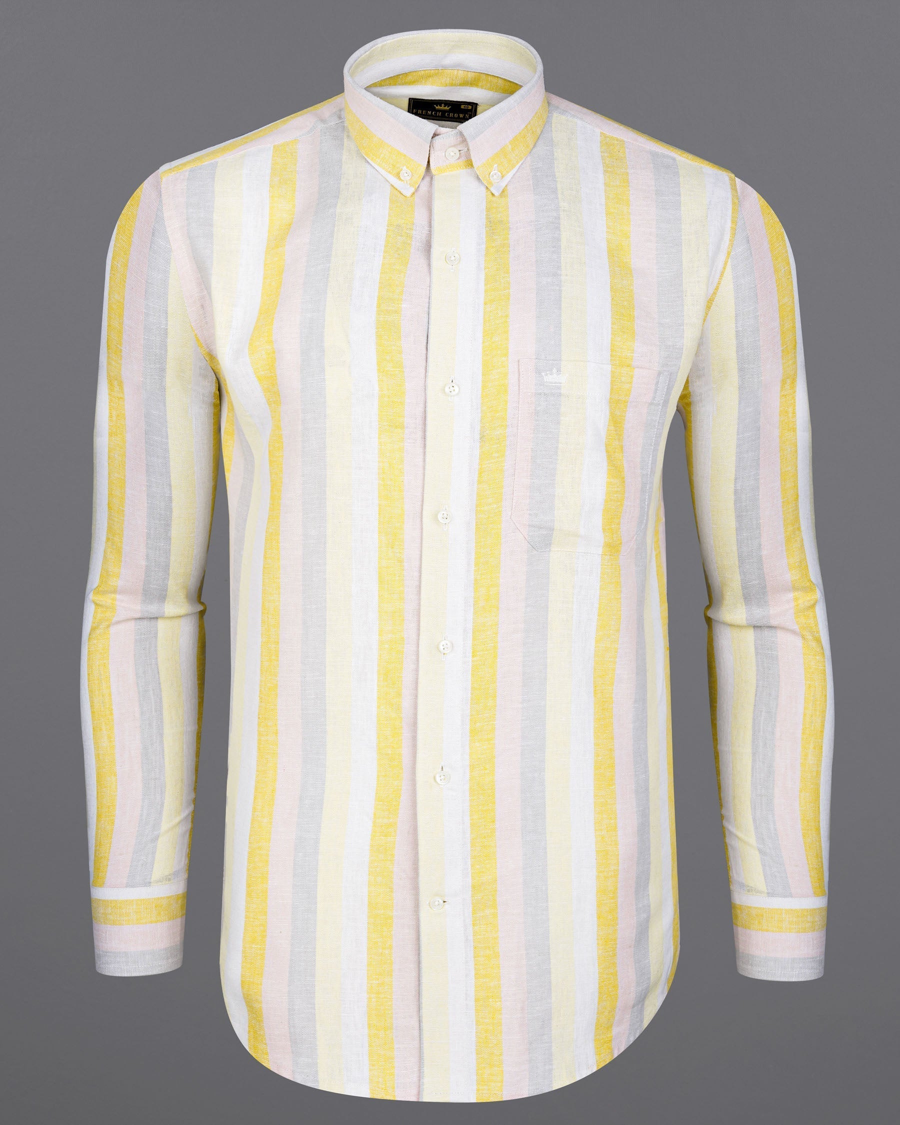 Soft Peach Pink and Jasmine Yellow Striped Luxurious Linen Shirt 8010-BD-38,8010-BD-H-38,8010-BD-39,8010-BD-H-39,8010-BD-40,8010-BD-H-40,8010-BD-42,8010-BD-H-42,8010-BD-44,8010-BD-H-44,8010-BD-46,8010-BD-H-46,8010-BD-48,8010-BD-H-48,8010-BD-50,8010-BD-H-50,8010-BD-52,8010-BD-H-52