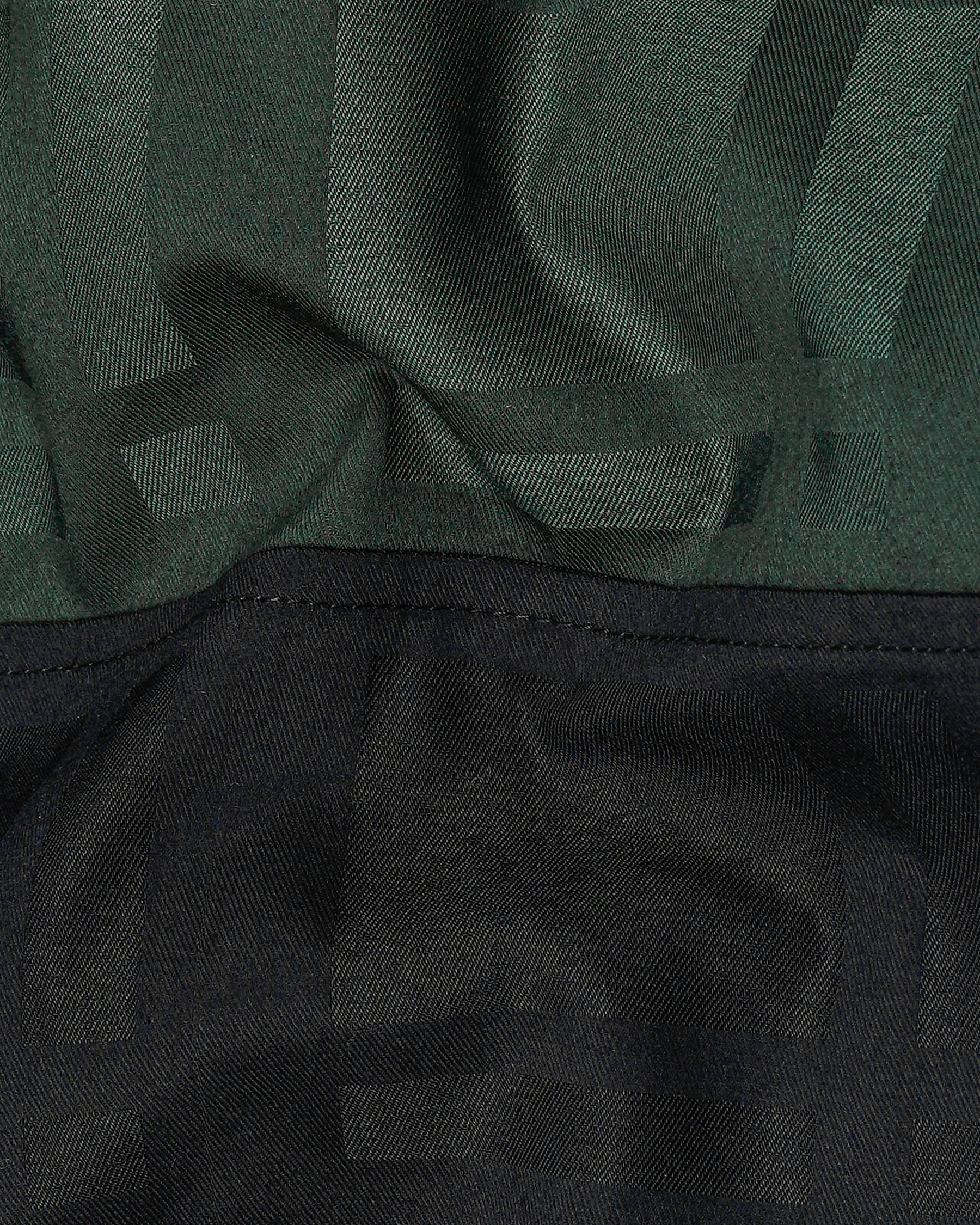 Corduroy Green With Jade Black 3D Plaid Dobby Textured Giza Cotton Designer Shirt