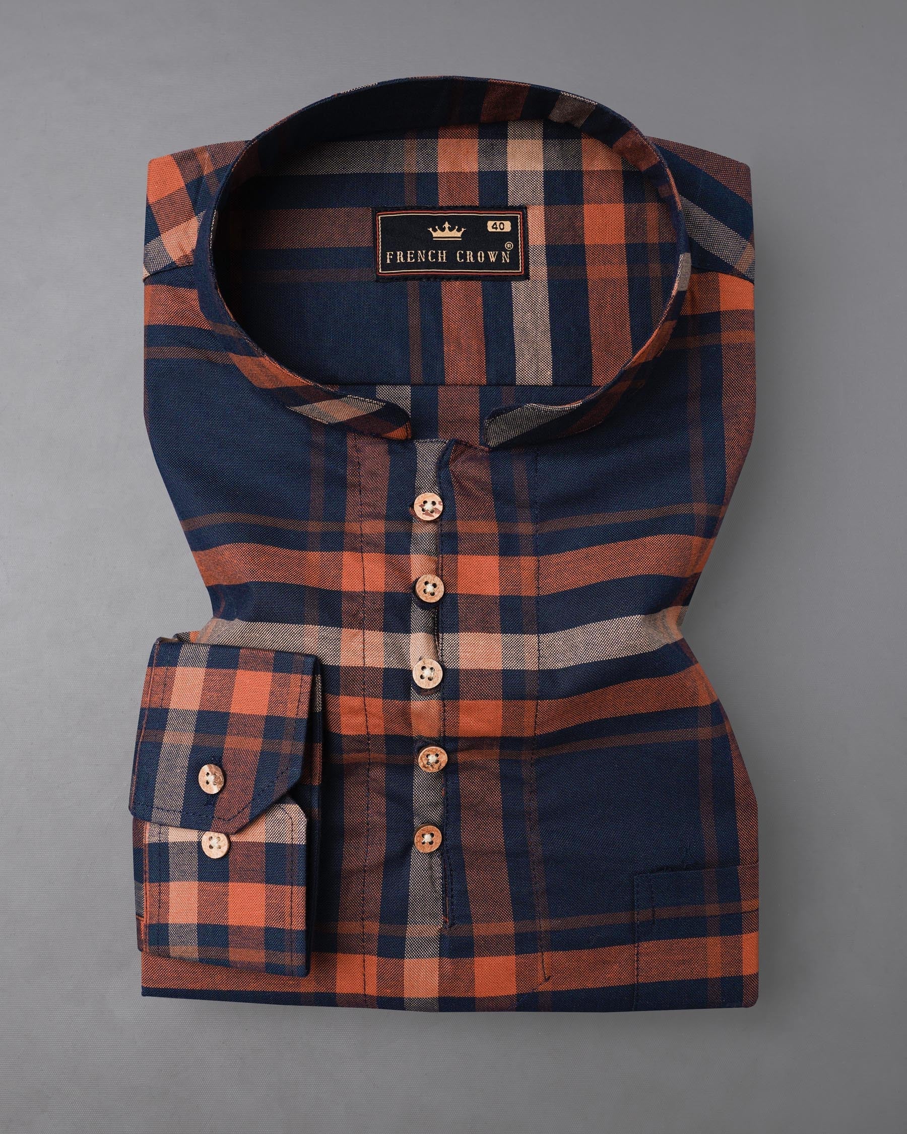 Firefly Blue and Raw Sienna Orange Plaid Royal Oxford Kurta Shirt 8016-KS-38,8016-KS-38,8016-KS-39,8016-KS-39,8016-KS-40,8016-KS-40,8016-KS-42,8016-KS-42,8016-KS-44,8016-KS-44,8016-KS-46,8016-KS-46,8016-KS-48,8016-KS-48,8016-KS-50,8016-KS-50,8016-KS-52,8016-KS-52