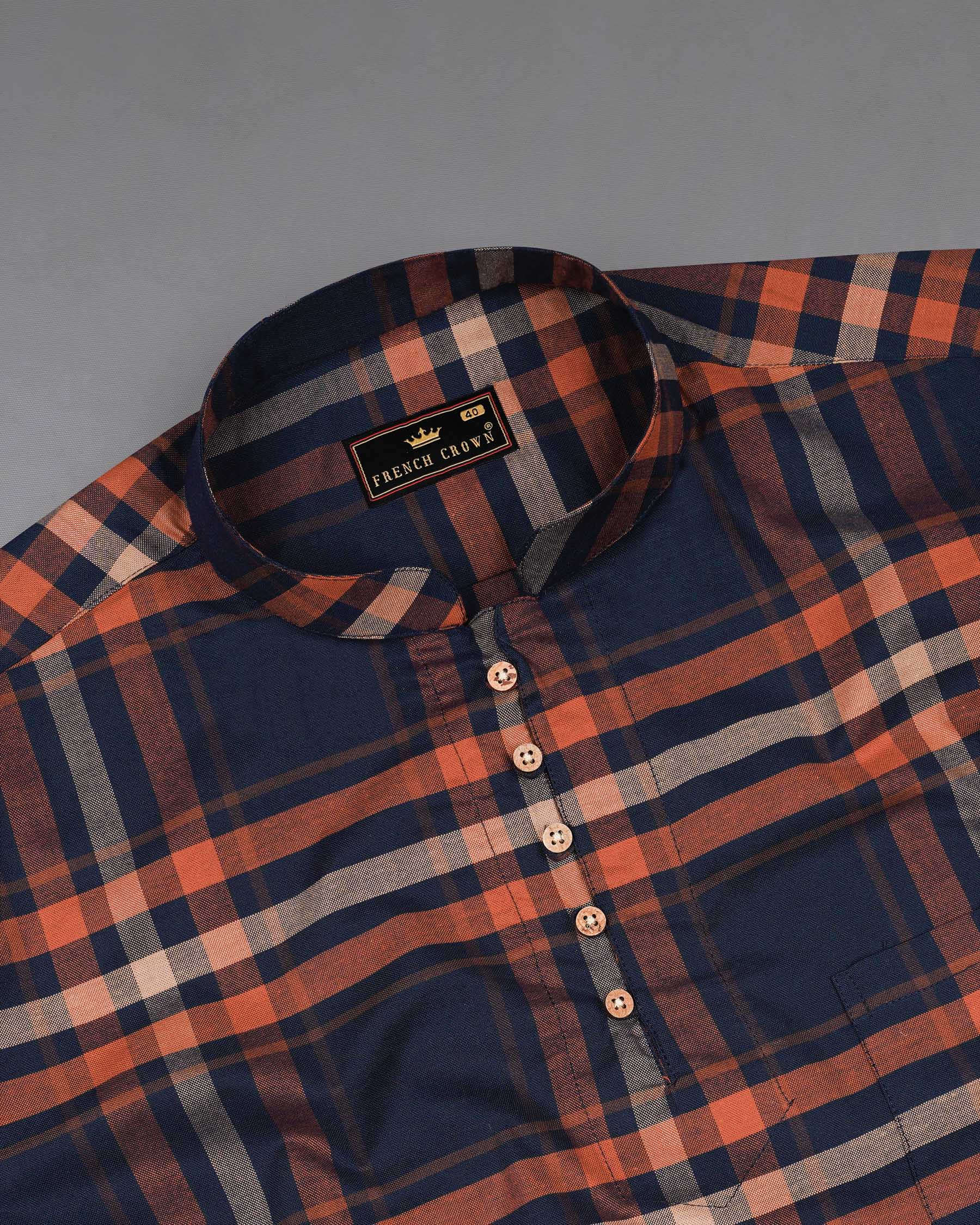 Firefly Blue and Raw Sienna Orange Plaid Royal Oxford Kurta Shirt 8016-KS-38,8016-KS-38,8016-KS-39,8016-KS-39,8016-KS-40,8016-KS-40,8016-KS-42,8016-KS-42,8016-KS-44,8016-KS-44,8016-KS-46,8016-KS-46,8016-KS-48,8016-KS-48,8016-KS-50,8016-KS-50,8016-KS-52,8016-KS-52