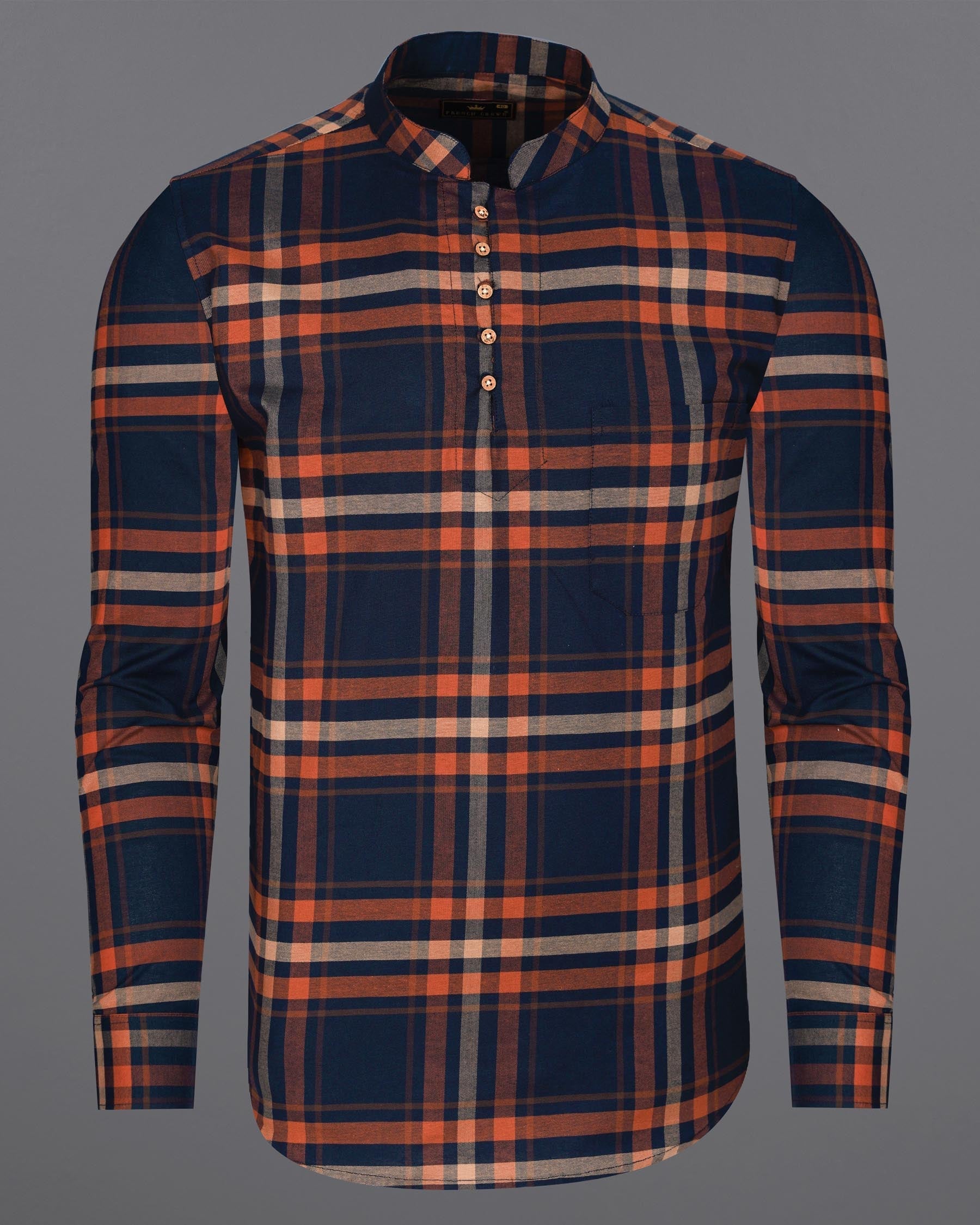 Firefly Blue and Raw Sienna Orange Plaid Royal Oxford Kurta Shirt 8016-KS-38,8016-KS-38,8016-KS-39,8016-KS-39,8016-KS-40,8016-KS-40,8016-KS-42,8016-KS-42,8016-KS-44,8016-KS-44,8016-KS-46,8016-KS-46,8016-KS-48,8016-KS-48,8016-KS-50,8016-KS-50,8016-KS-52,8016-KS-52