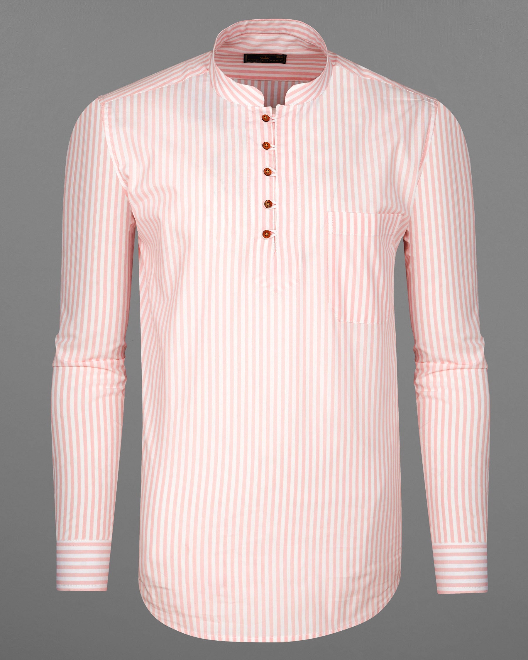 Cavern Pink with Sauvignon Beige Striped Premium Cotton Kurta Shirt