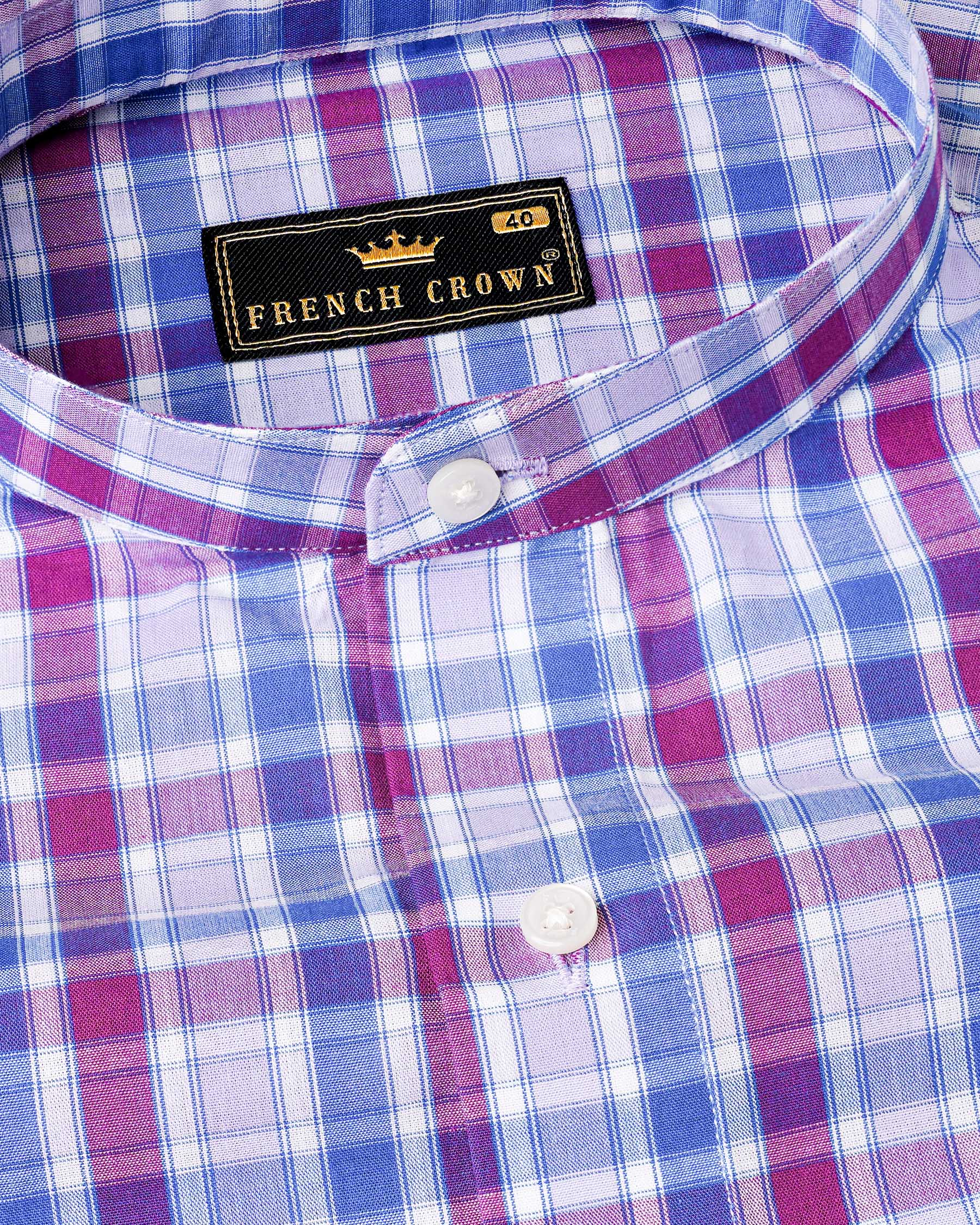 Fandango Purple and Cerulean Blue Plaid Premium Cotton Shirt  8025-M-38,8025-M-H-38,8025-M-39,8025-M-H-39,8025-M-40,8025-M-H-40,8025-M-42,8025-M-H-42,8025-M-44,8025-M-H-44,8025-M-46,8025-M-H-46,8025-M-48,8025-M-H-48,8025-M-50,8025-M-H-50,8025-M-52,8025-M-H-52