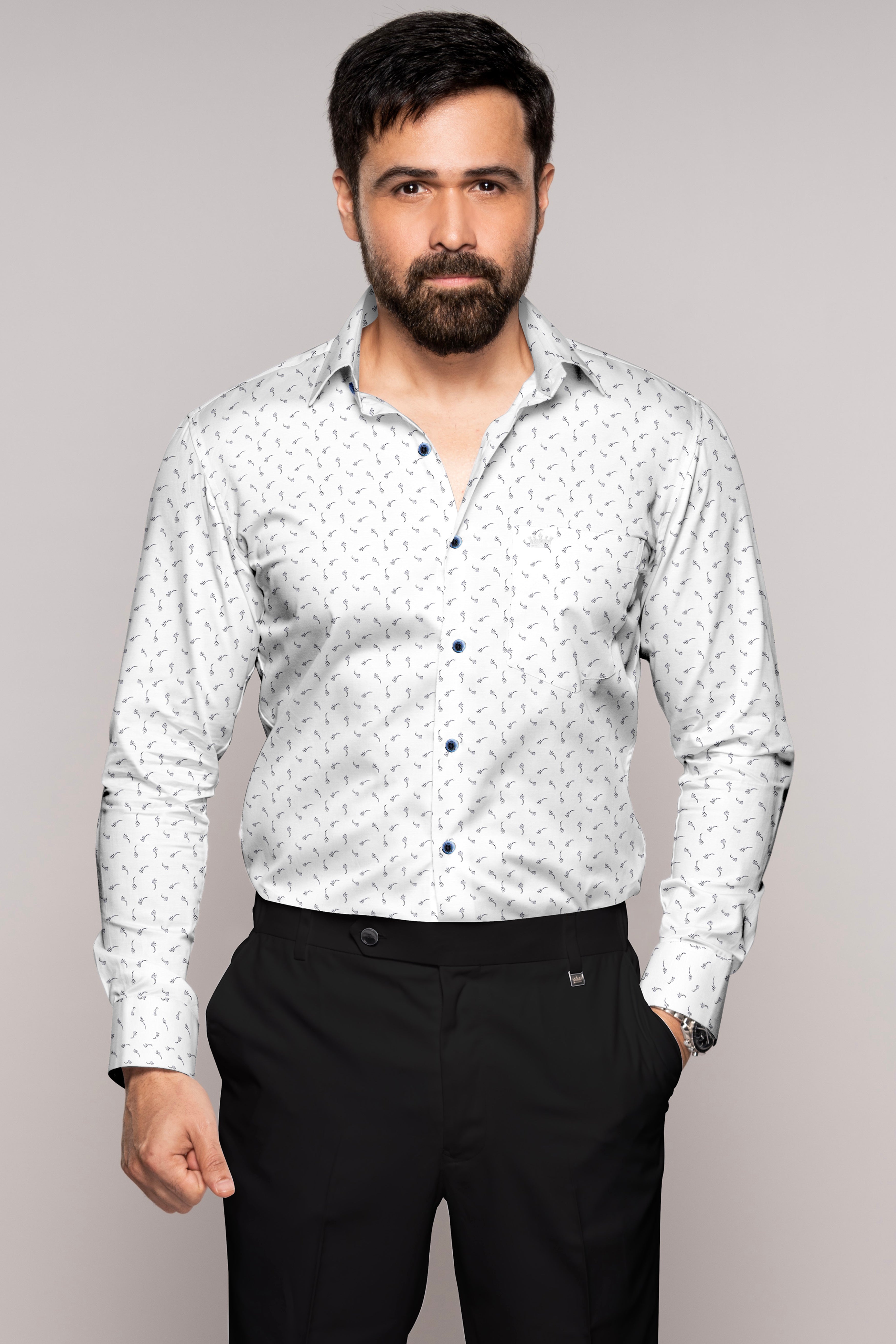 Bright White Printed Luxurious Linen Shirt