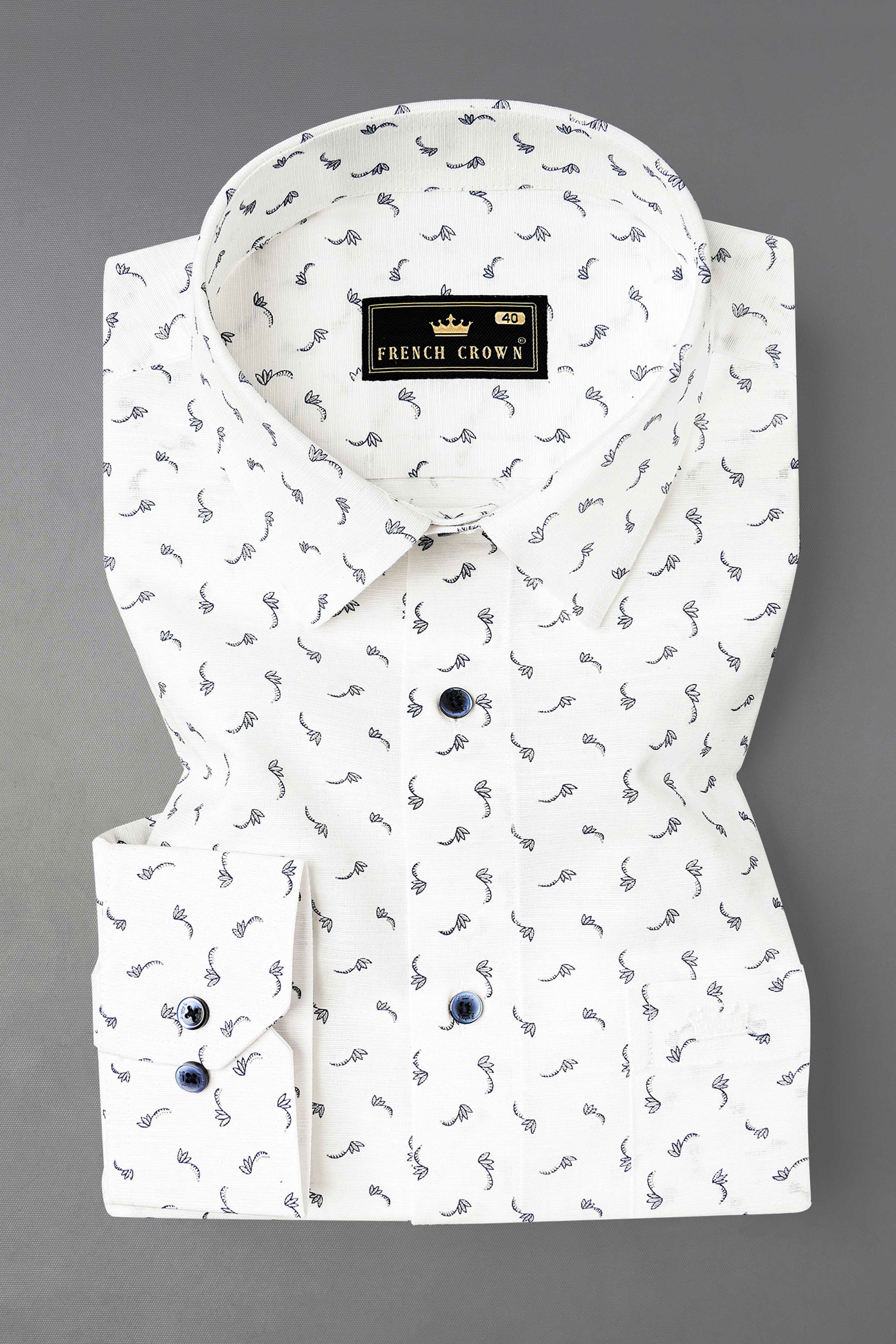 Bright White Printed Luxurious Linen Shirt