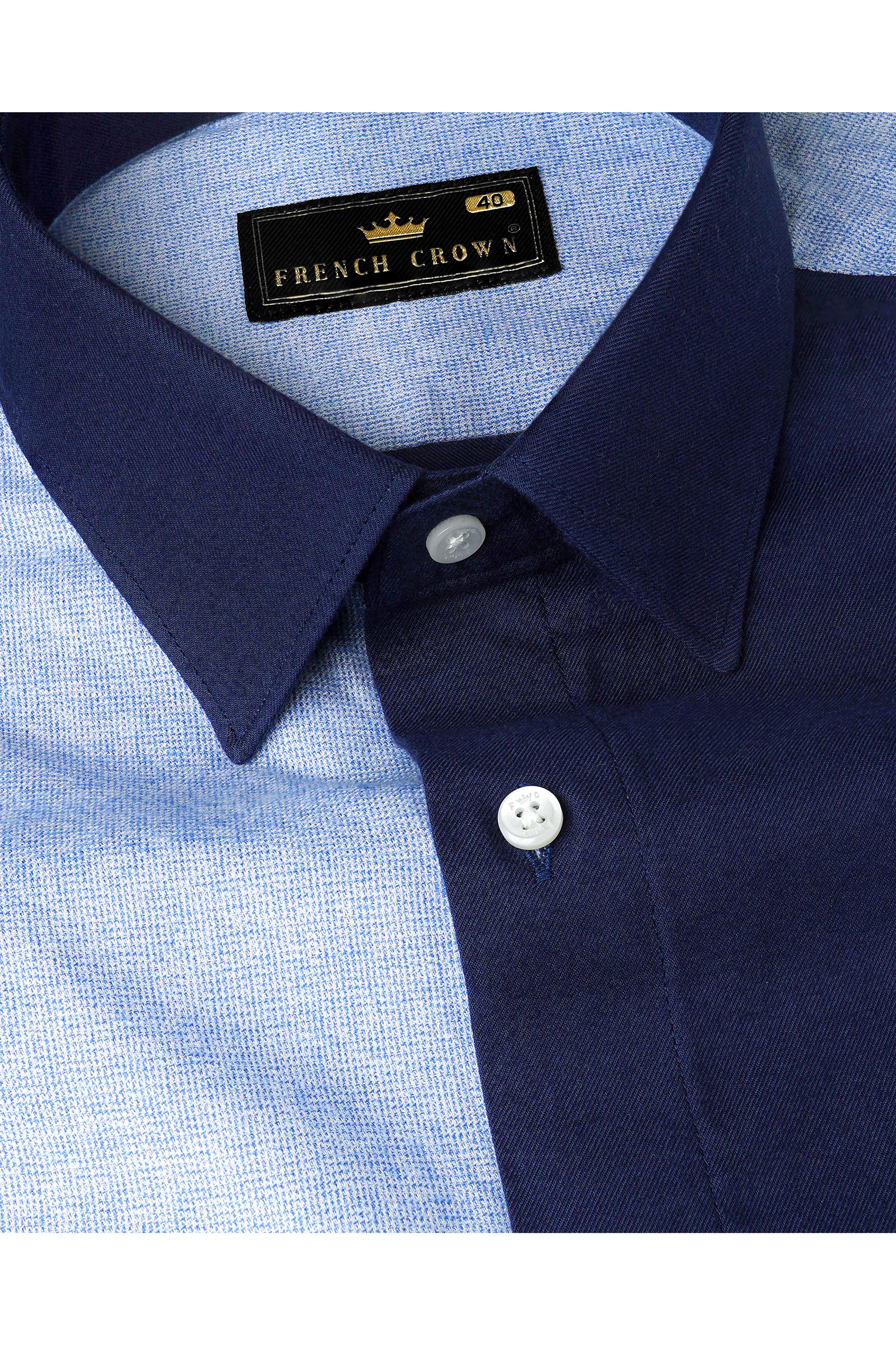 Cadet Blue with Midnight Navy Blue Tiger Printed Twill Premium Cotton Designer Shirt