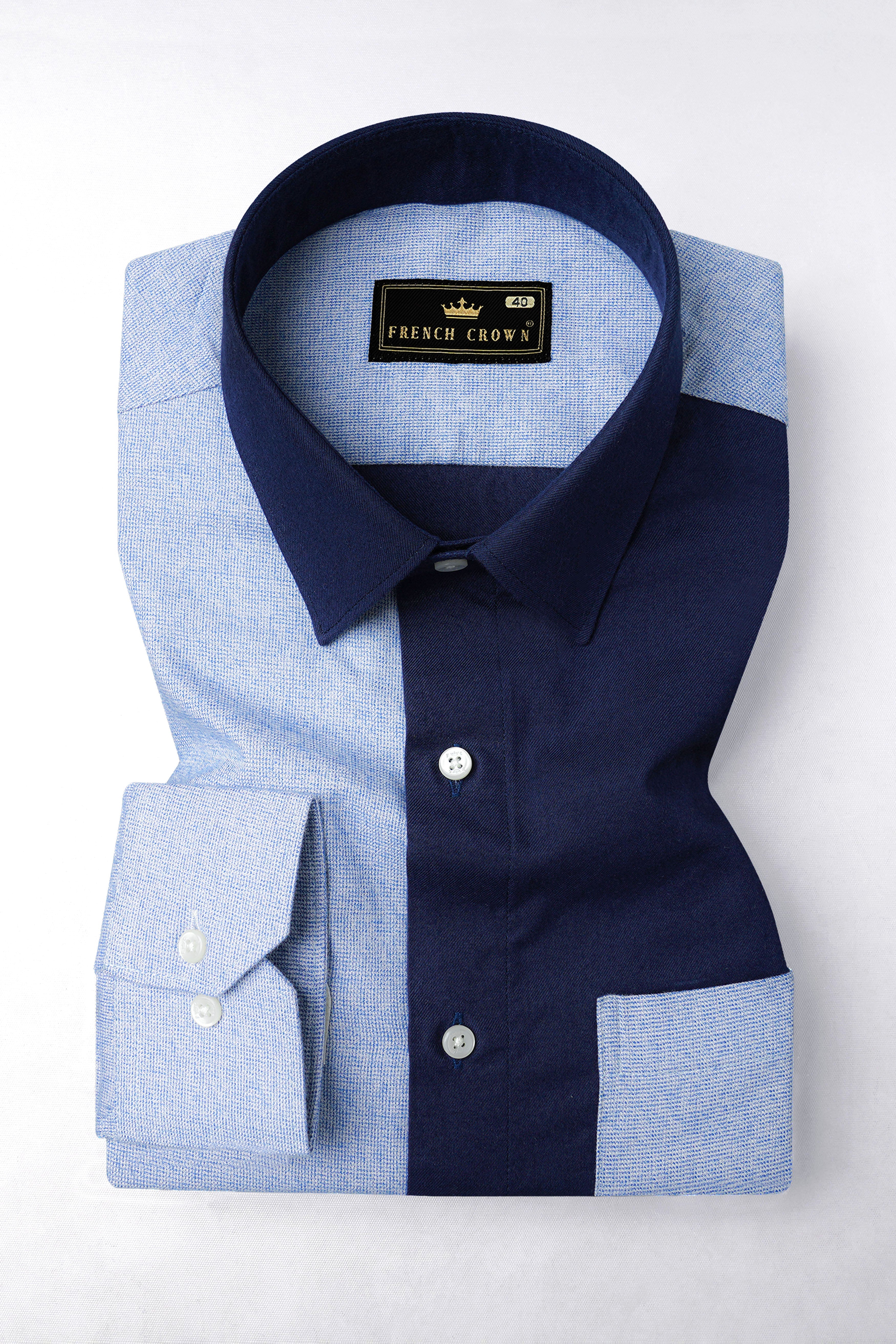 Cadet Blue with Midnight Navy Blue Tiger Printed Twill Premium Cotton Designer Shirt