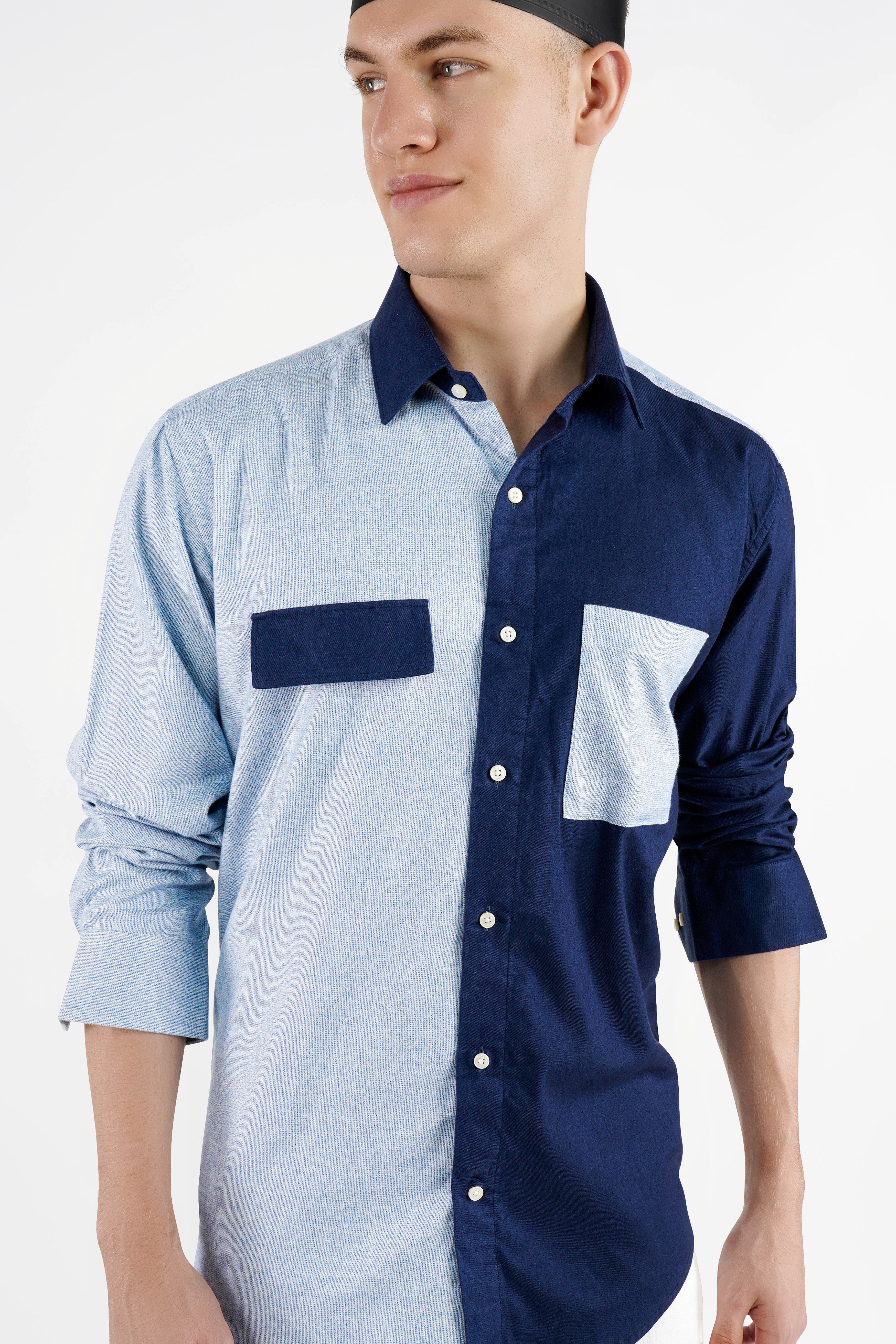 Cadet Blue with Midnight Navy Blue Tiger Printed Twill Premium Cotton Designer Shirt