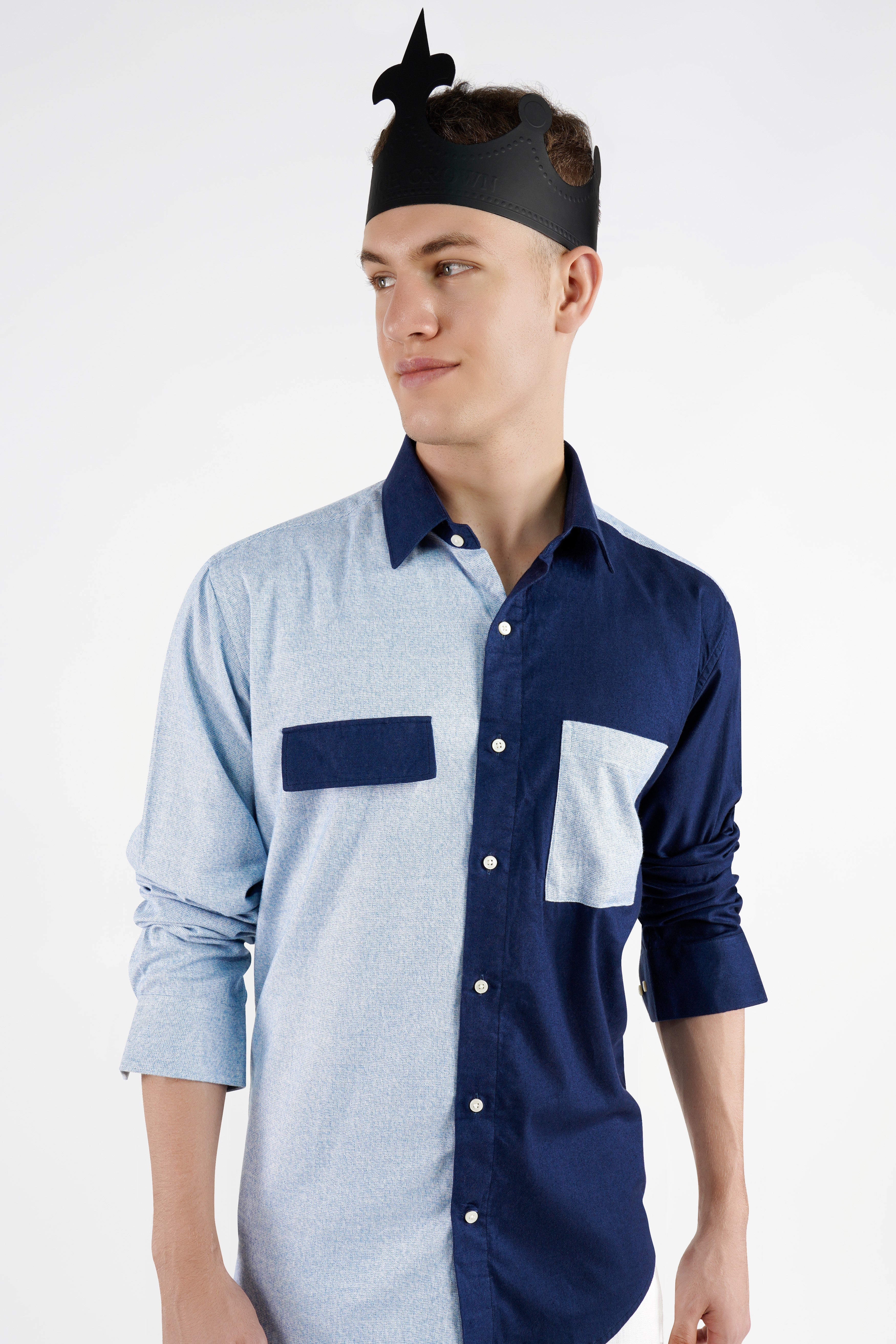 Cadet Blue and Midnight Navy Blue Twill Premium Cotton Designer Shirt