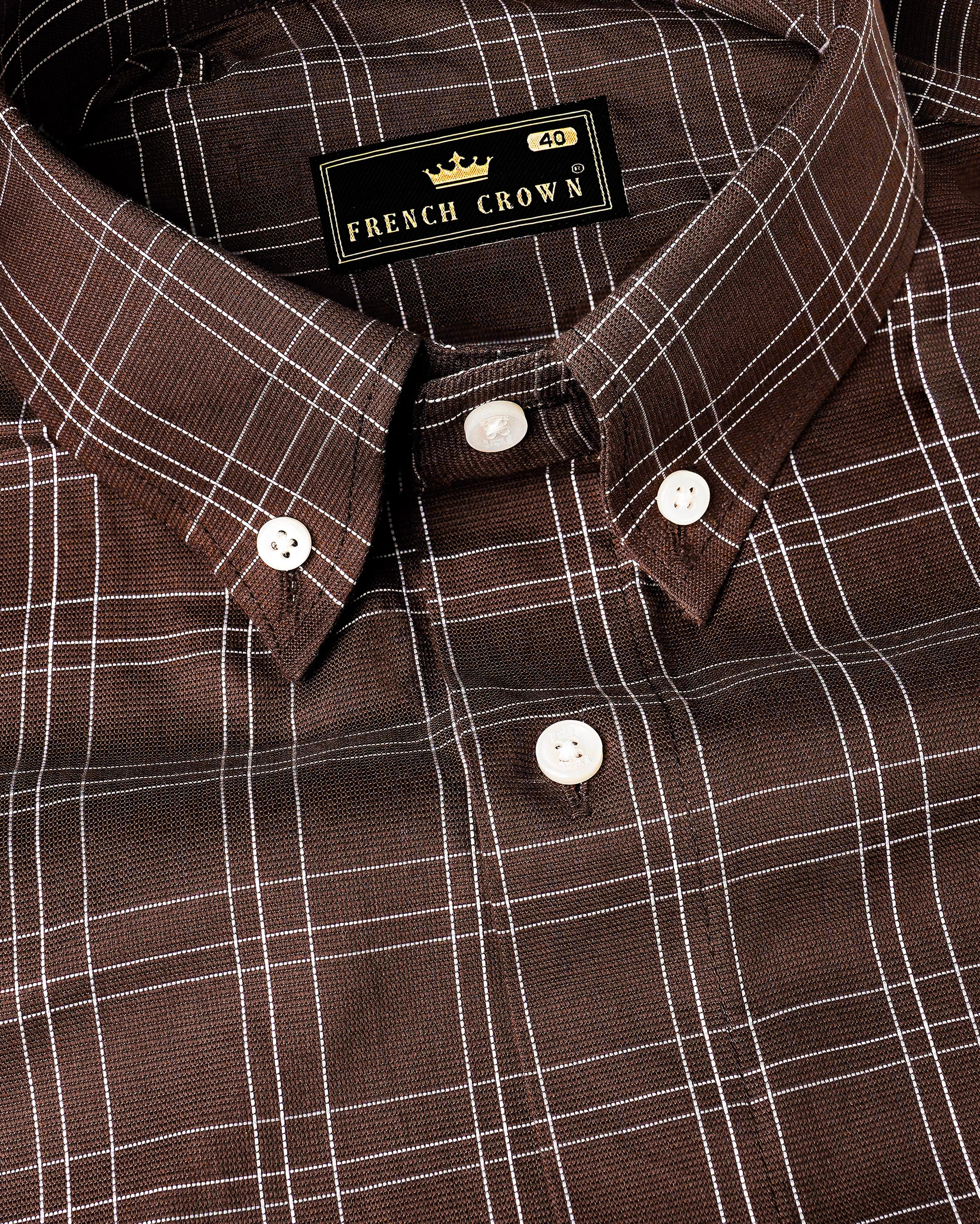 Matterhorn Brown with White Plaid Dobby Textured Premium Giza Cotton Shirt