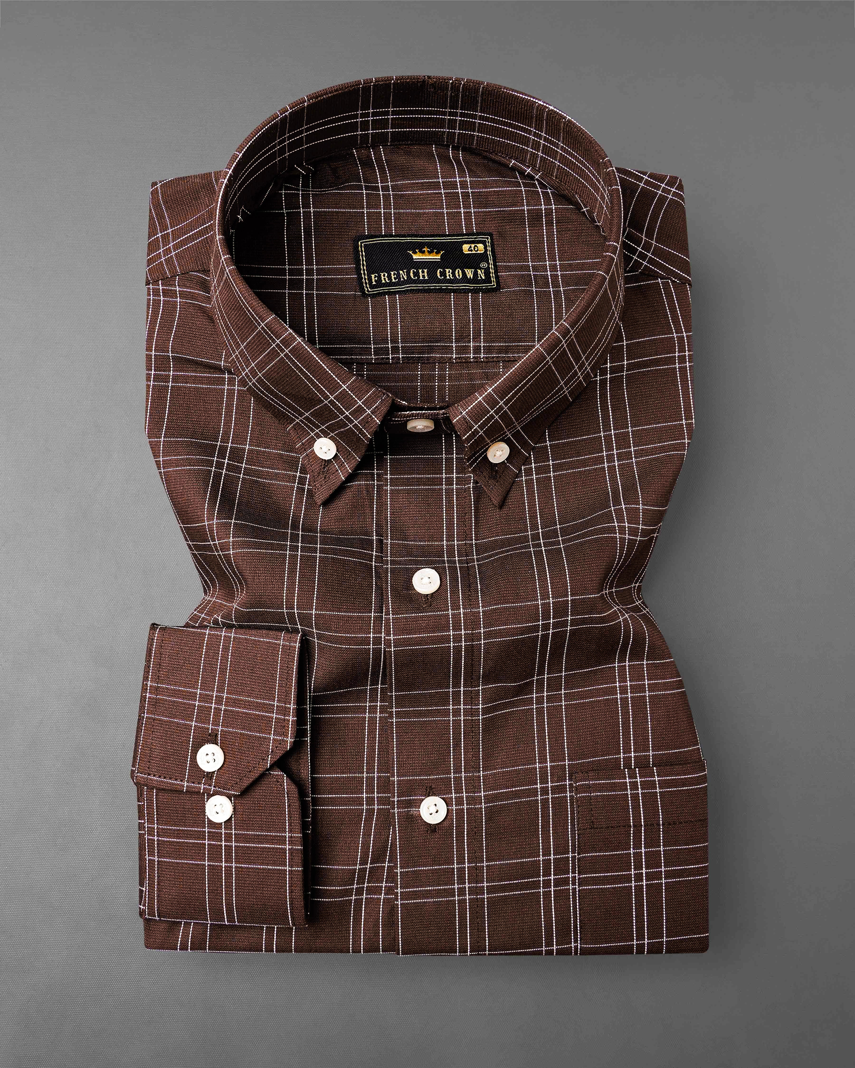 Matterhorn Brown with White Plaid Dobby Textured Premium Giza Cotton Shirt