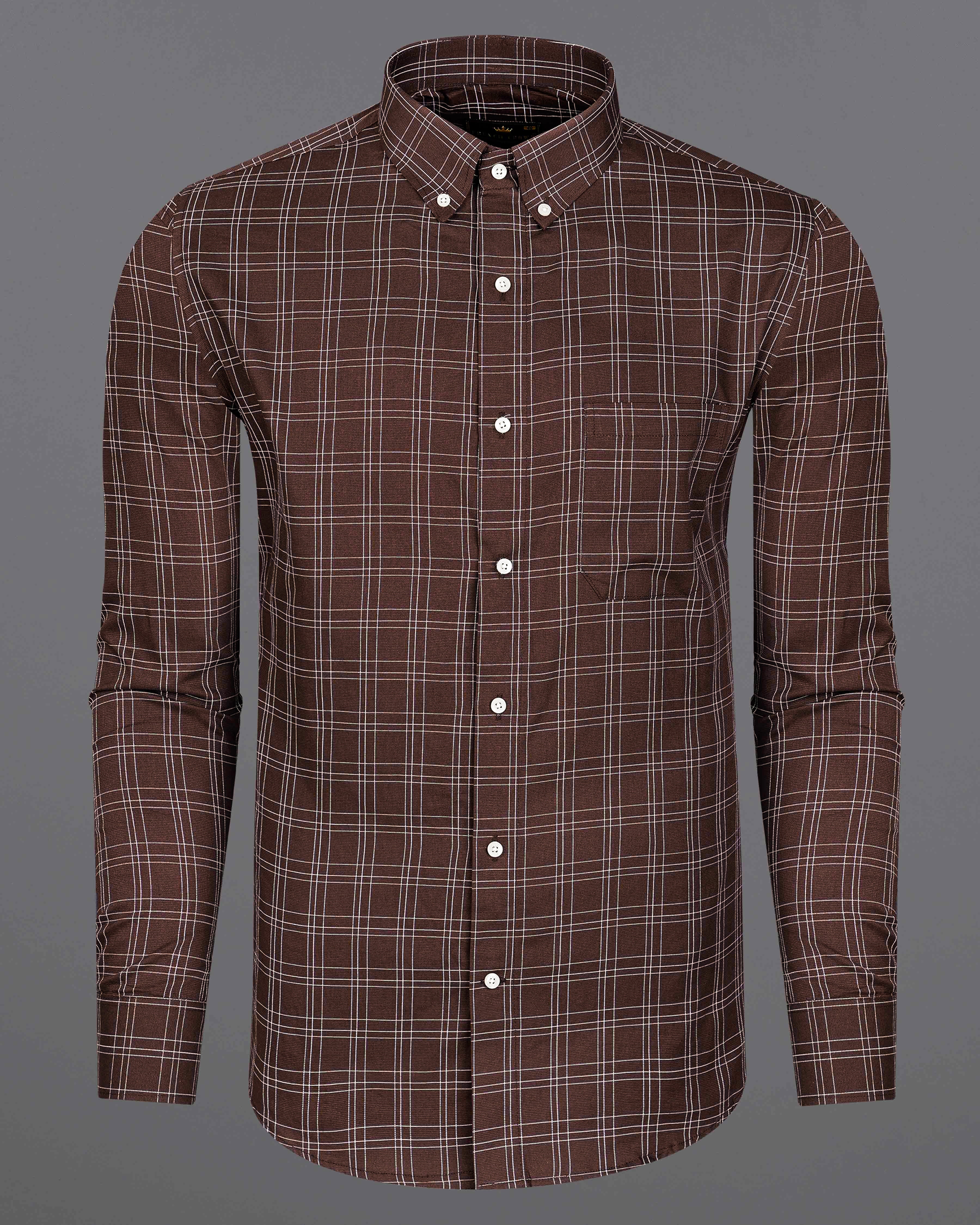 Matterhorn Brown with White Plaid Dobby Textured Premium Giza Cotton Shirt