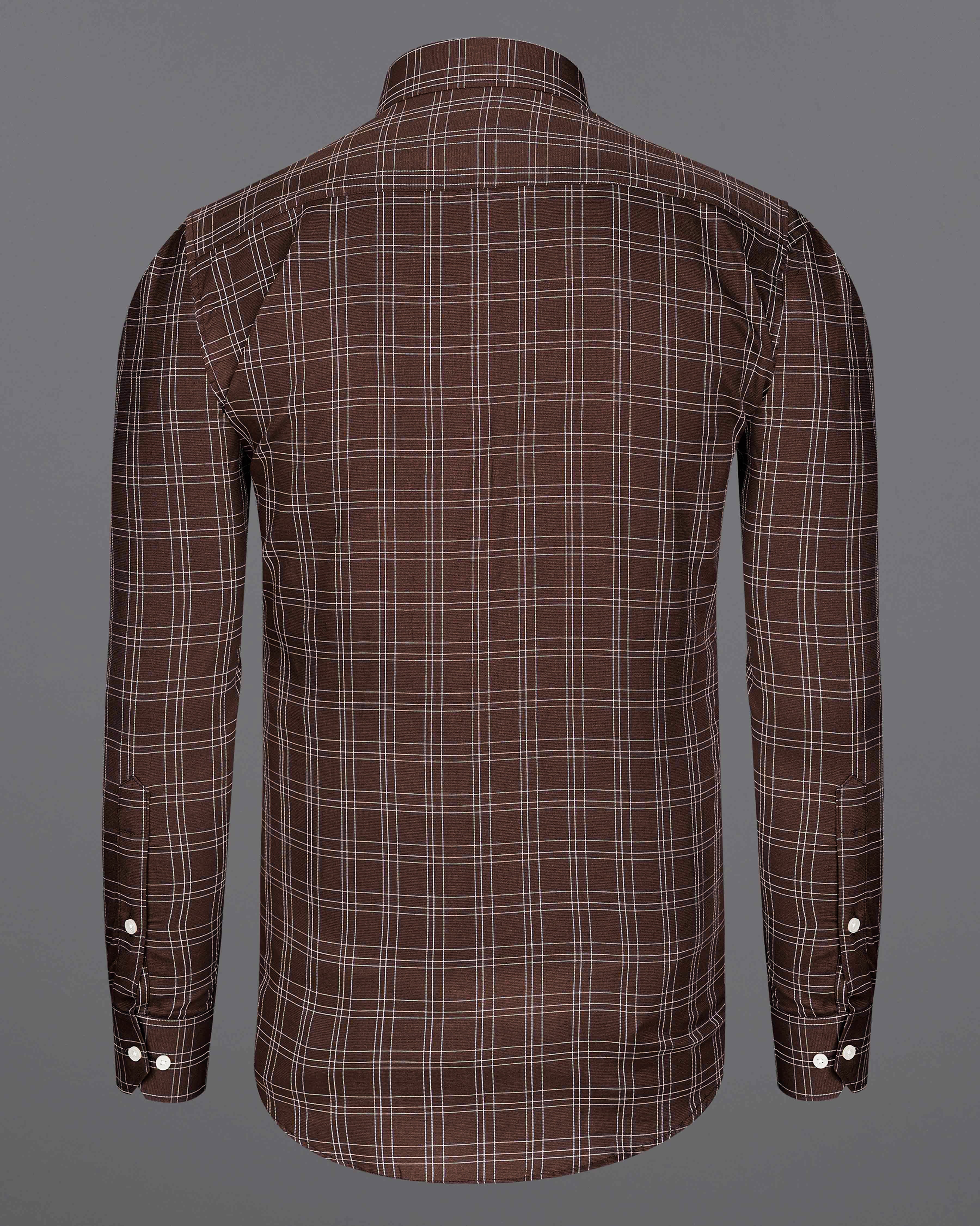 Matterhorn Brown with White Plaid Dobby Textured Premium Giza Cotton Shirt