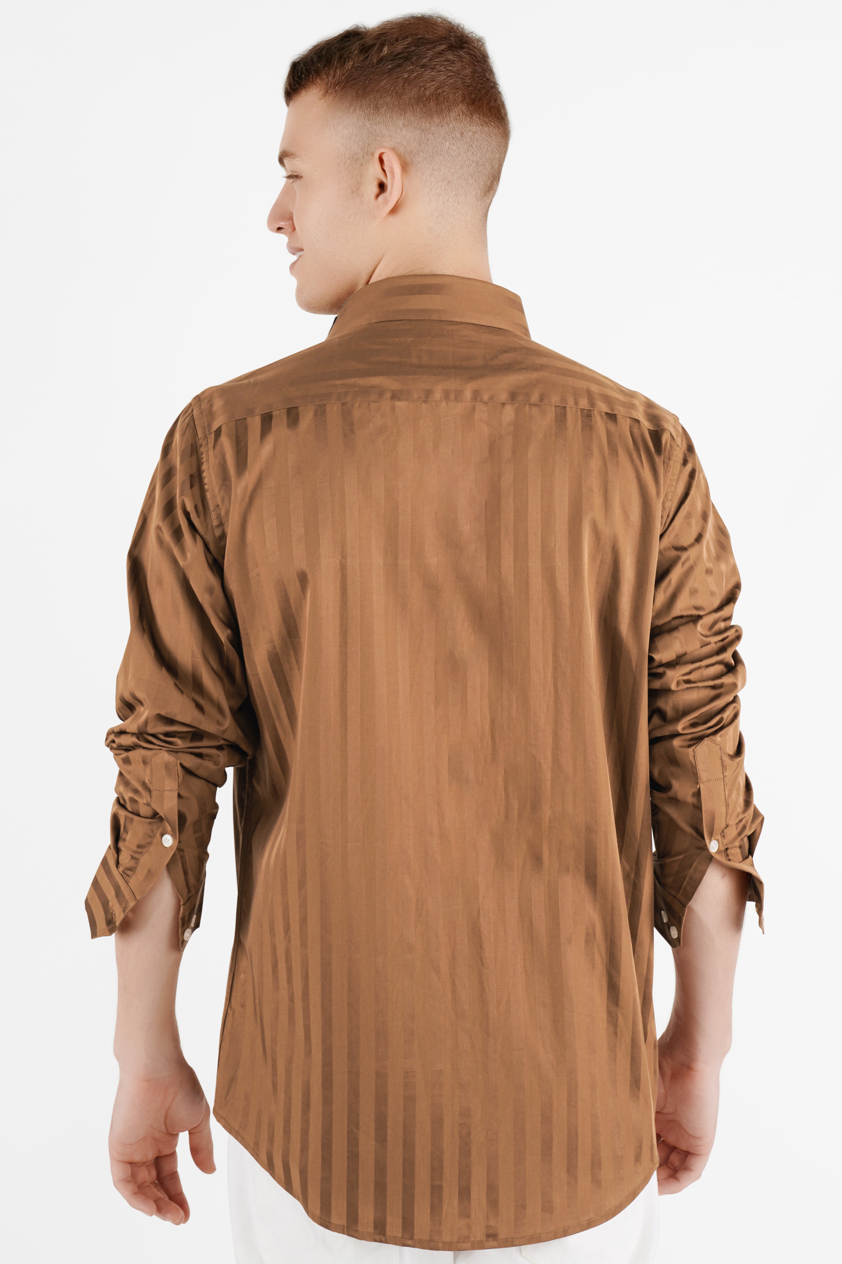 Dark Taupe Brown Striped with Embroidered Patchwork Super Soft Premium Cotton Designer Shirt