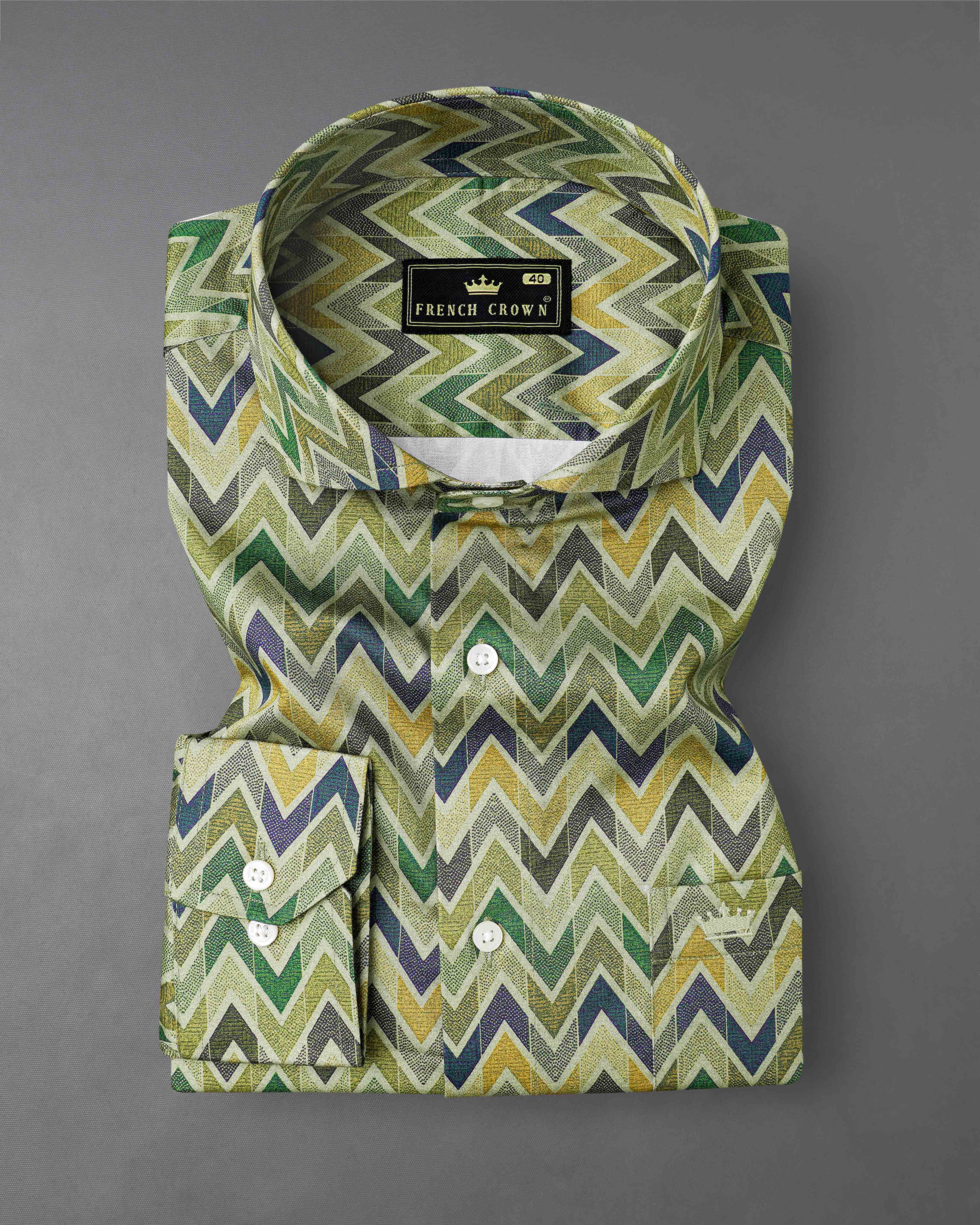 Coral Reef Green Multicolour Zig Zag Printed Super Soft Premium Cotton Shirt 8059-CA-38, 8059-CA-H-38, 8059-CA-39, 8059-CA-H-39, 8059-CA-40, 8059-CA-H-40, 8059-CA-42, 8059-CA-H-42, 8059-CA-44, 8059-CA-H-44, 8059-CA-46, 8059-CA-H-46, 8059-CA-48, 8059-CA-H-48, 8059-CA-50, 8059-CA-H-50, 8059-CA-52, 8059-CA-H-52