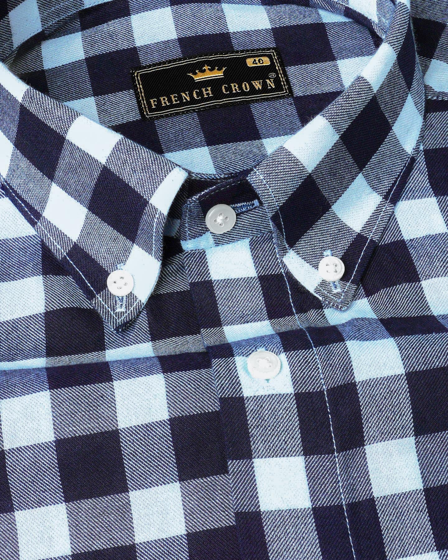 Bright White and Mirage Navy Blue Gingham Twill Premium Cotton Shirt