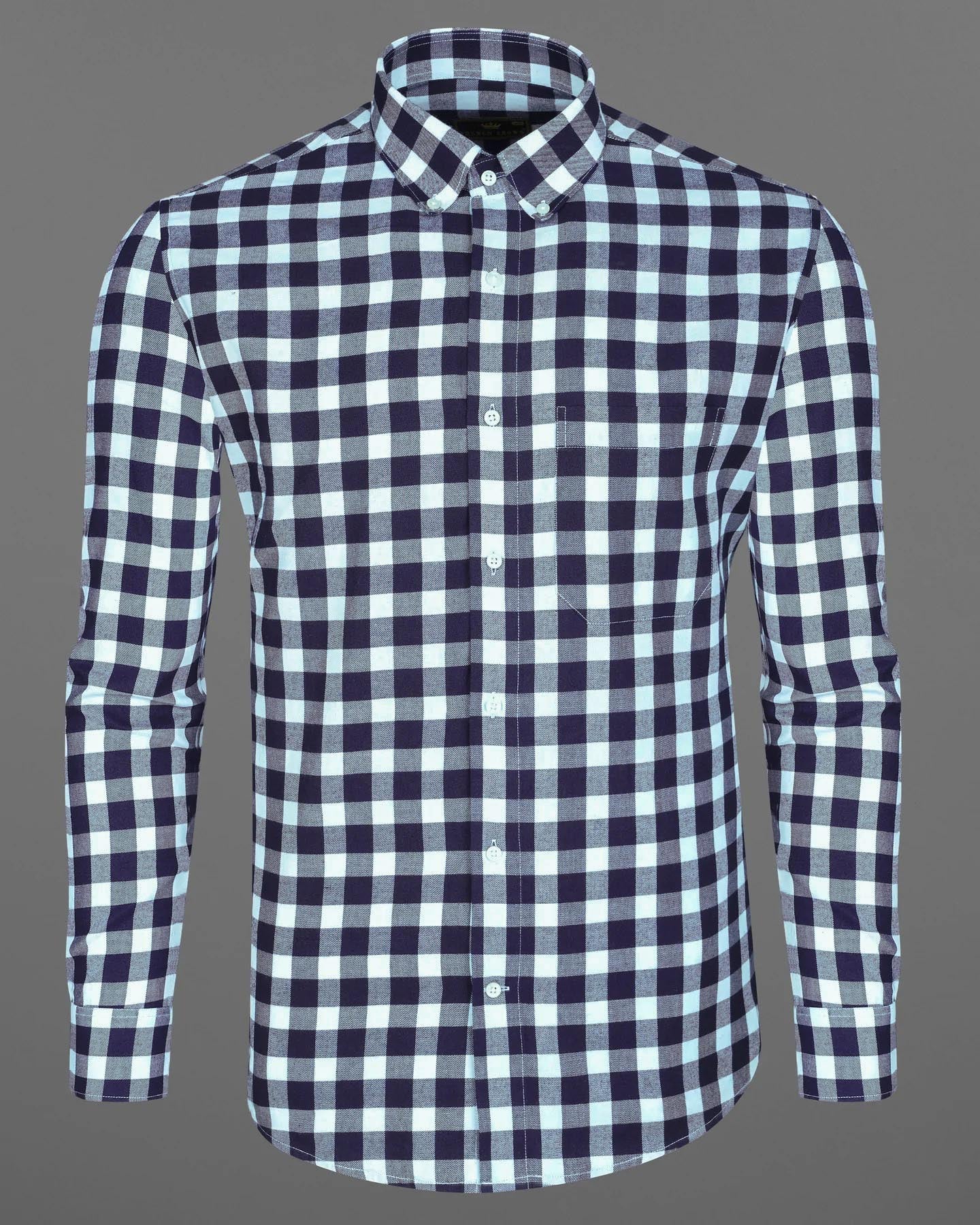 Bright White and Mirage Navy Blue Gingham Twill Premium Cotton Shirt