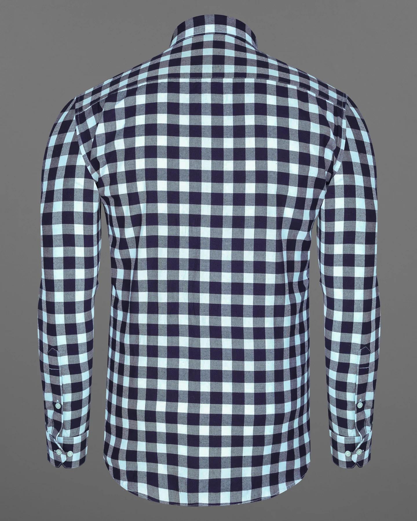 Bright White and Mirage Navy Blue Gingham Twill Premium Cotton Shirt