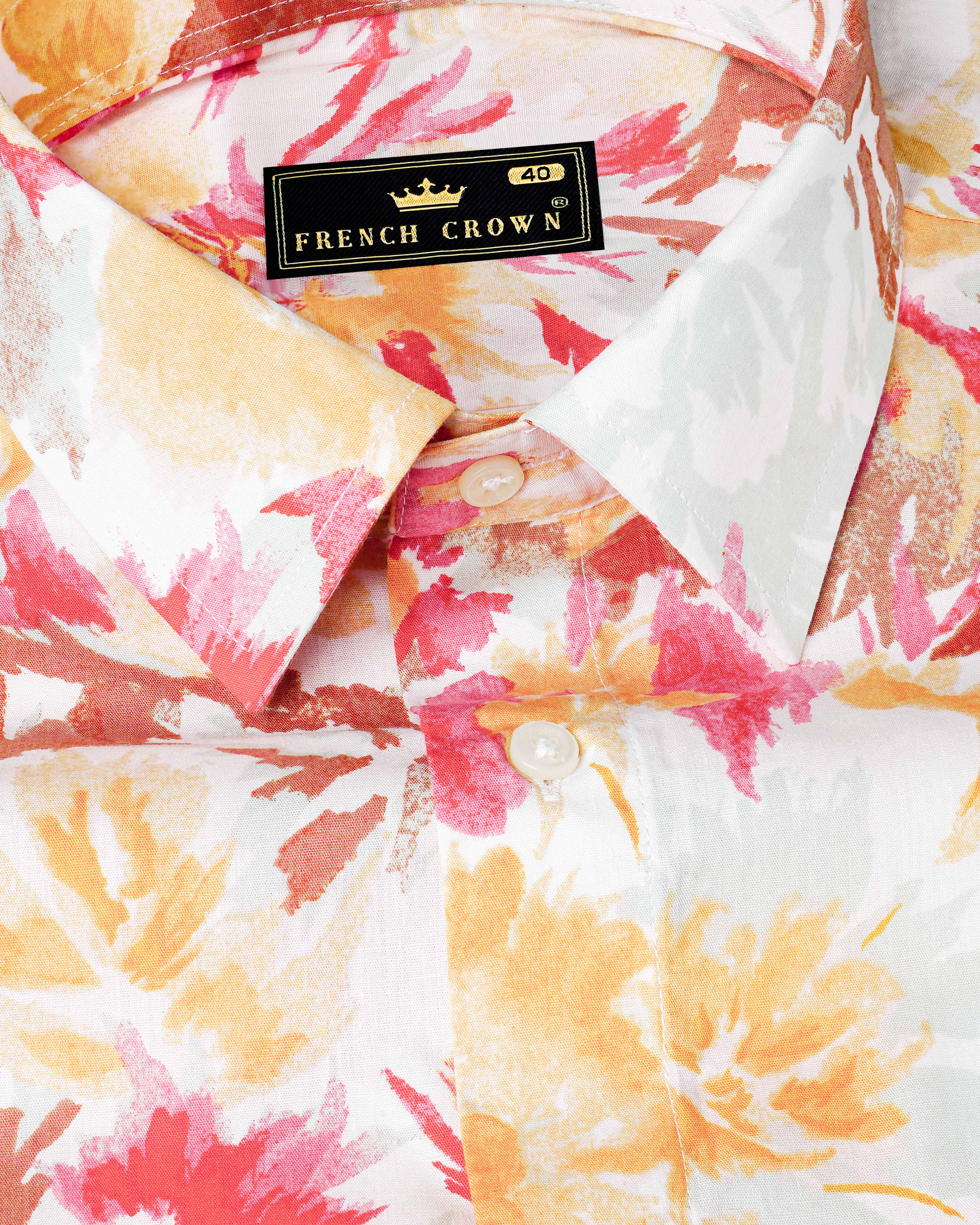 Bright White with Casablanca Yellow and Faded Red Floral Printed Premium Cotton Shirt 8073-38,8073-38,8073-39,8073-39,8073-40,8073-40,8073-42,8073-42,8073-44,8073-44,8073-46,8073-46,8073-48,8073-48,8073-50,8073-50,8073-52,8073-52