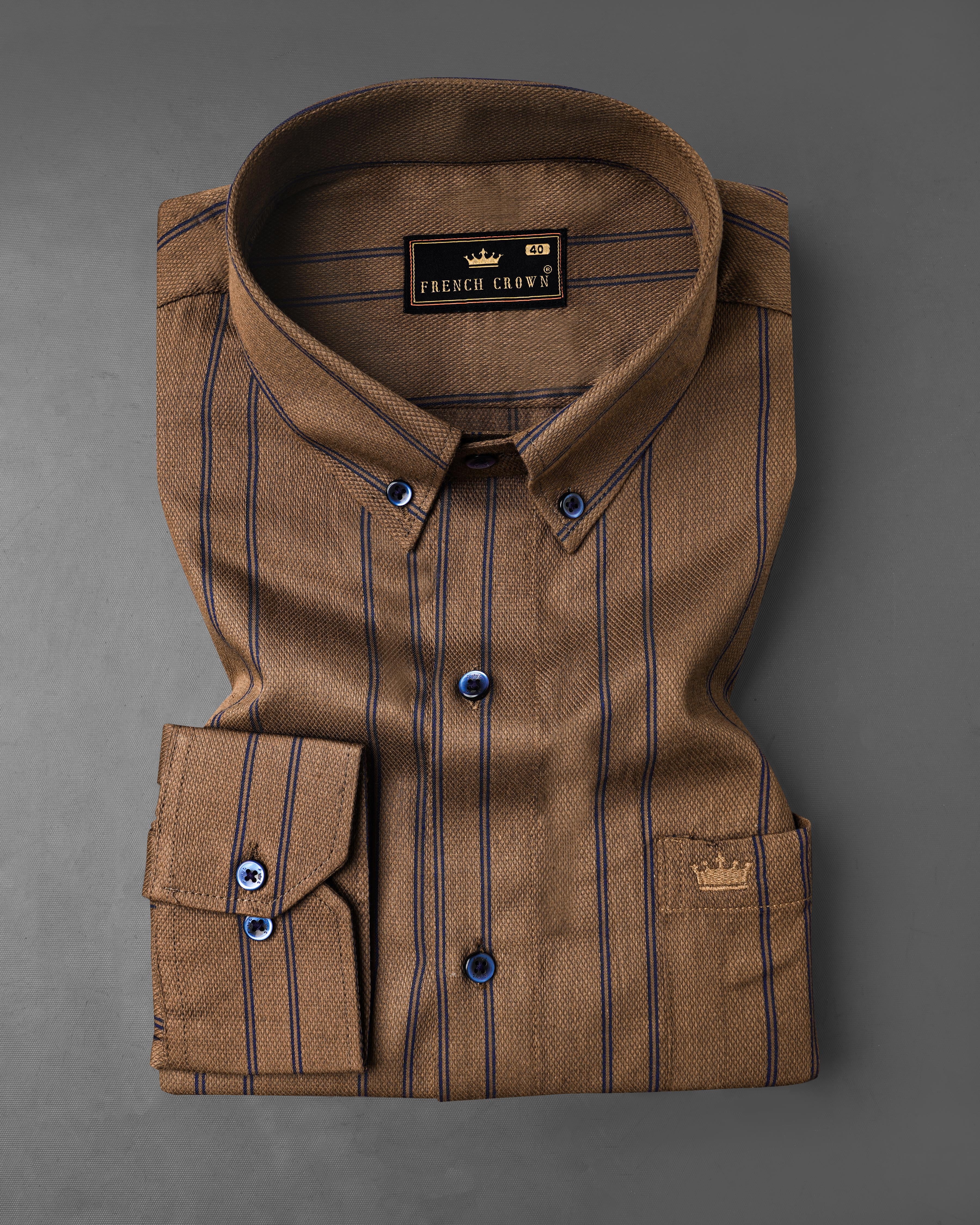 Potter Clay Brown with Ebony Clay Navy Blue Striped Dobby Textured Premium Giza Cotton Shirt 8097-BD-BLE-38, 8097-BD-BLE-H-38, 8097-BD-BLE-39, 8097-BD-BLE-H-39, 8097-BD-BLE-40, 8097-BD-BLE-H-40, 8097-BD-BLE-42, 8097-BD-BLE-H-42, 8097-BD-BLE-44, 8097-BD-BLE-H-44, 8097-BD-BLE-46, 8097-BD-BLE-H-46, 8097-BD-BLE-48, 8097-BD-BLE-H-48, 8097-BD-BLE-50, 8097-BD-BLE-H-50, 8097-BD-BLE-52, 8097-BD-BLE-H-52