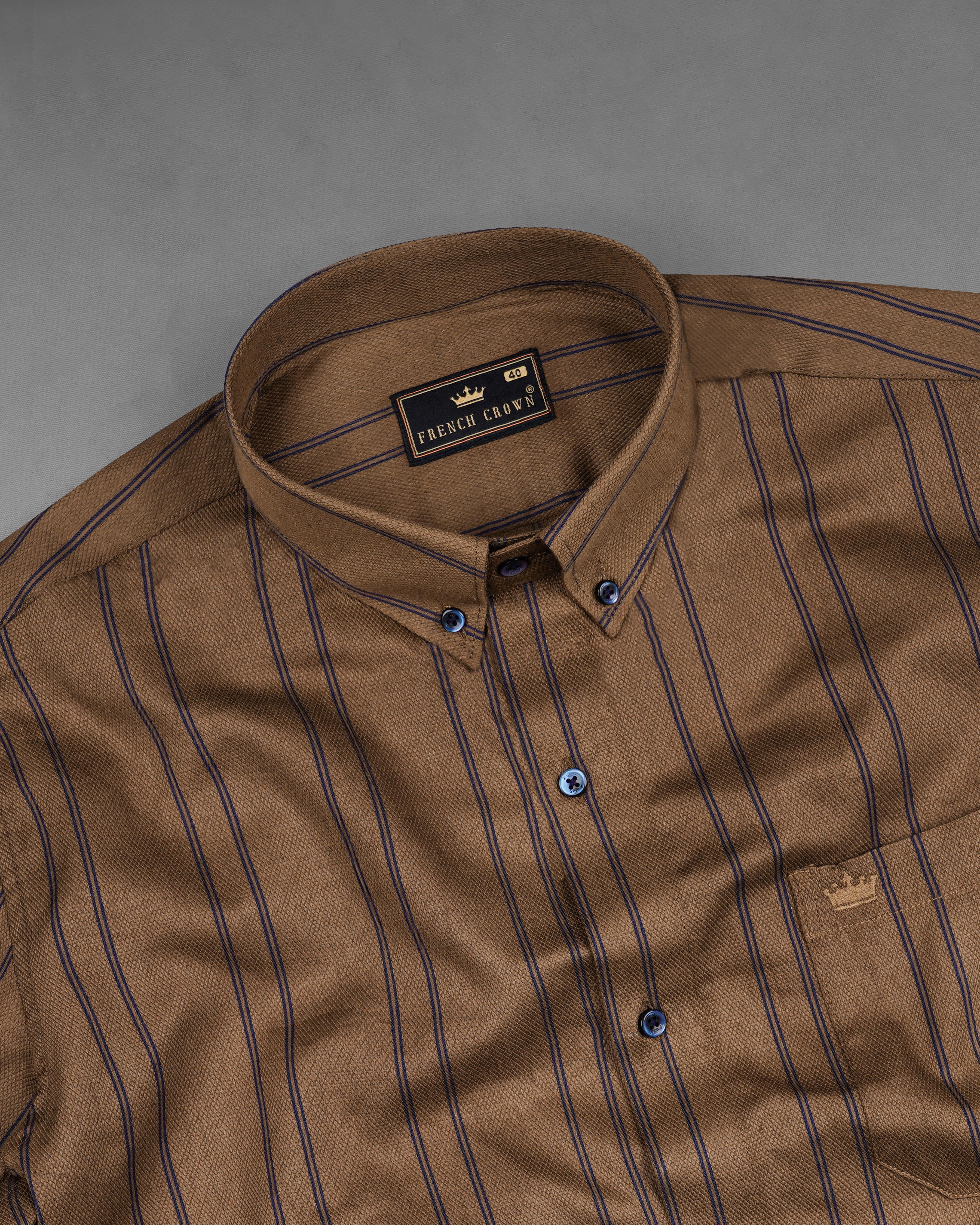 Potter Clay Brown with Ebony Clay Navy Blue Striped Dobby Textured Premium Giza Cotton Shirt 8097-BD-BLE-38, 8097-BD-BLE-H-38, 8097-BD-BLE-39, 8097-BD-BLE-H-39, 8097-BD-BLE-40, 8097-BD-BLE-H-40, 8097-BD-BLE-42, 8097-BD-BLE-H-42, 8097-BD-BLE-44, 8097-BD-BLE-H-44, 8097-BD-BLE-46, 8097-BD-BLE-H-46, 8097-BD-BLE-48, 8097-BD-BLE-H-48, 8097-BD-BLE-50, 8097-BD-BLE-H-50, 8097-BD-BLE-52, 8097-BD-BLE-H-52