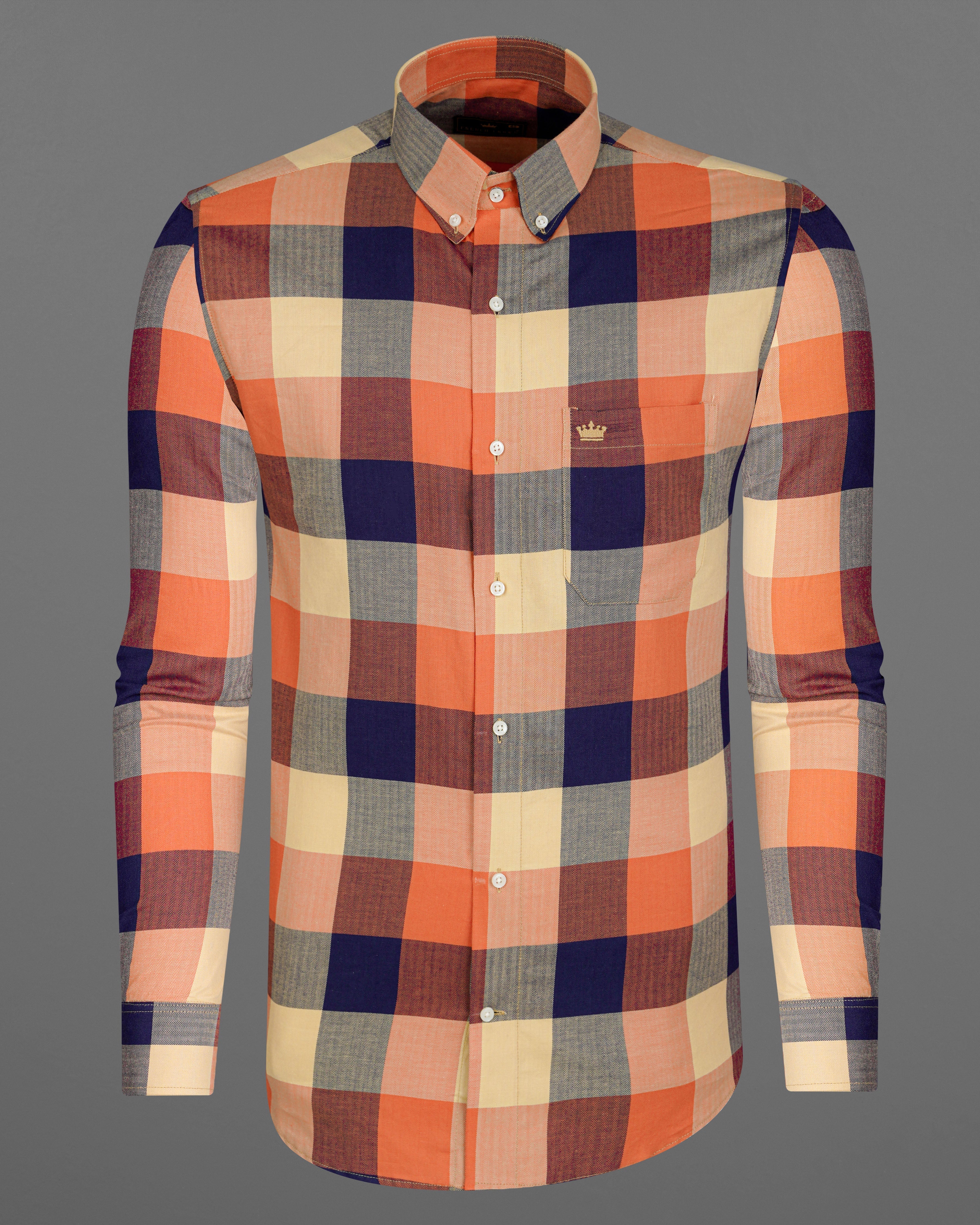 Burnt Sienna Orange with Haiti Navy Blue Multicoloured Checked Herringbone Shirt 8098-BD-38, 8098-BD-H-38, 8098-BD-39, 8098-BD-H-39, 8098-BD-40, 8098-BD-H-40, 8098-BD-42, 8098-BD-H-42, 8098-BD-44, 8098-BD-H-44, 8098-BD-46, 8098-BD-H-46, 8098-BD-48, 8098-BD-H-48, 8098-BD-50, 8098-BD-H-50, 8098-BD-52, 8098-BD-H-52