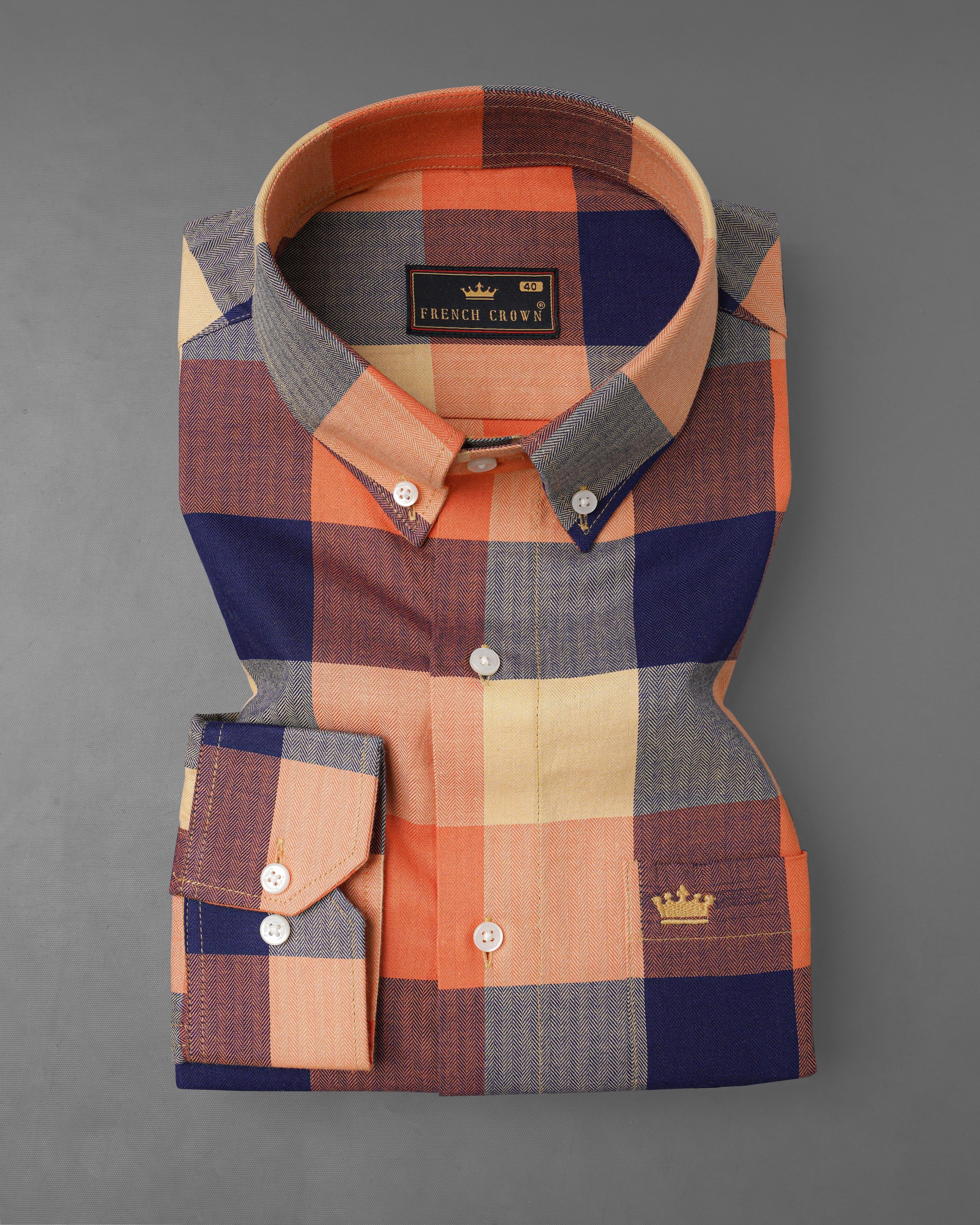 Burnt Sienna Orange with Haiti Navy Blue Multicoloured Checked Herringbone Shirt 8098-BD-38, 8098-BD-H-38, 8098-BD-39, 8098-BD-H-39, 8098-BD-40, 8098-BD-H-40, 8098-BD-42, 8098-BD-H-42, 8098-BD-44, 8098-BD-H-44, 8098-BD-46, 8098-BD-H-46, 8098-BD-48, 8098-BD-H-48, 8098-BD-50, 8098-BD-H-50, 8098-BD-52, 8098-BD-H-52