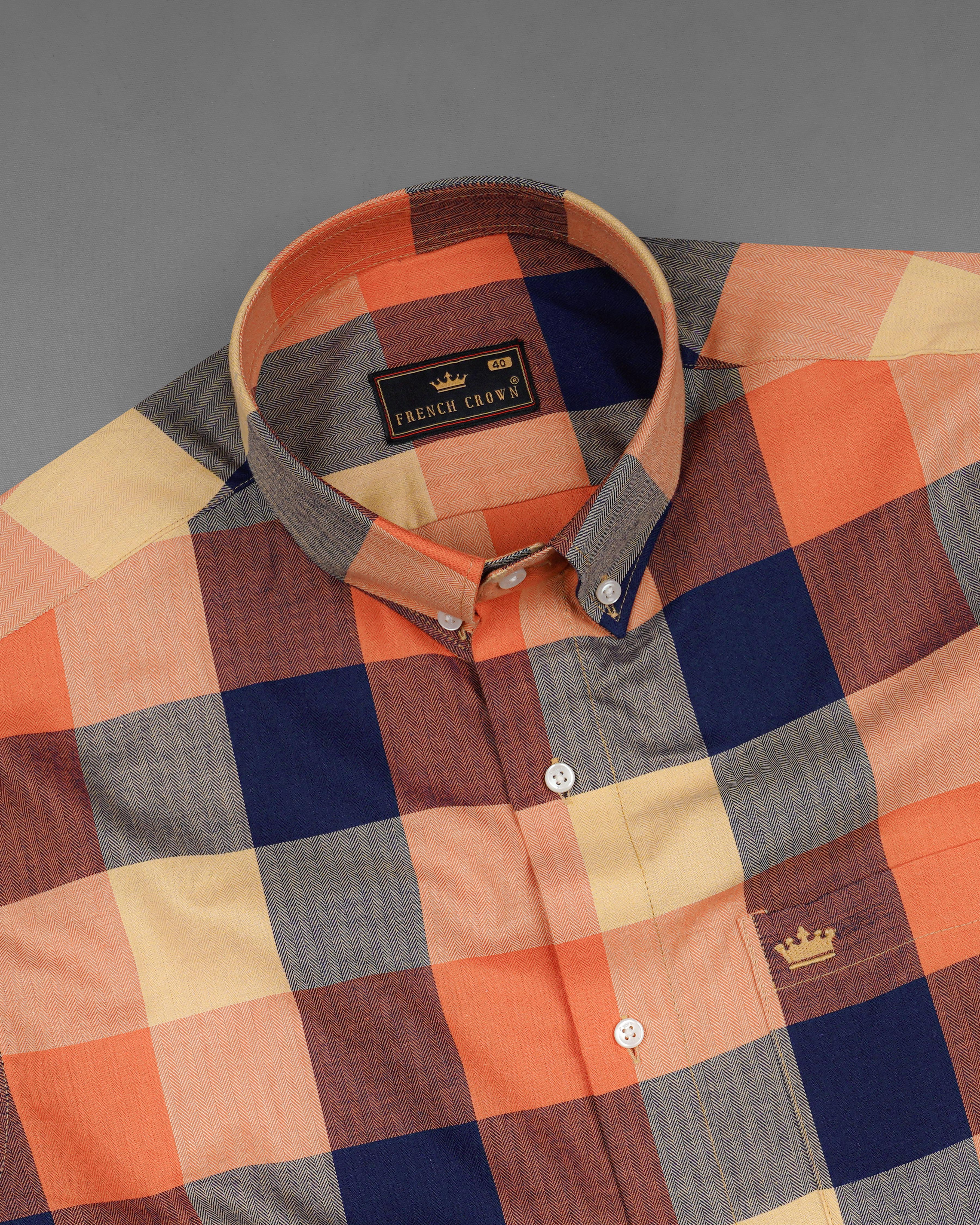 Burnt Sienna Orange with Haiti Navy Blue Multicoloured Checked Herringbone Shirt 8098-BD-38, 8098-BD-H-38, 8098-BD-39, 8098-BD-H-39, 8098-BD-40, 8098-BD-H-40, 8098-BD-42, 8098-BD-H-42, 8098-BD-44, 8098-BD-H-44, 8098-BD-46, 8098-BD-H-46, 8098-BD-48, 8098-BD-H-48, 8098-BD-50, 8098-BD-H-50, 8098-BD-52, 8098-BD-H-52