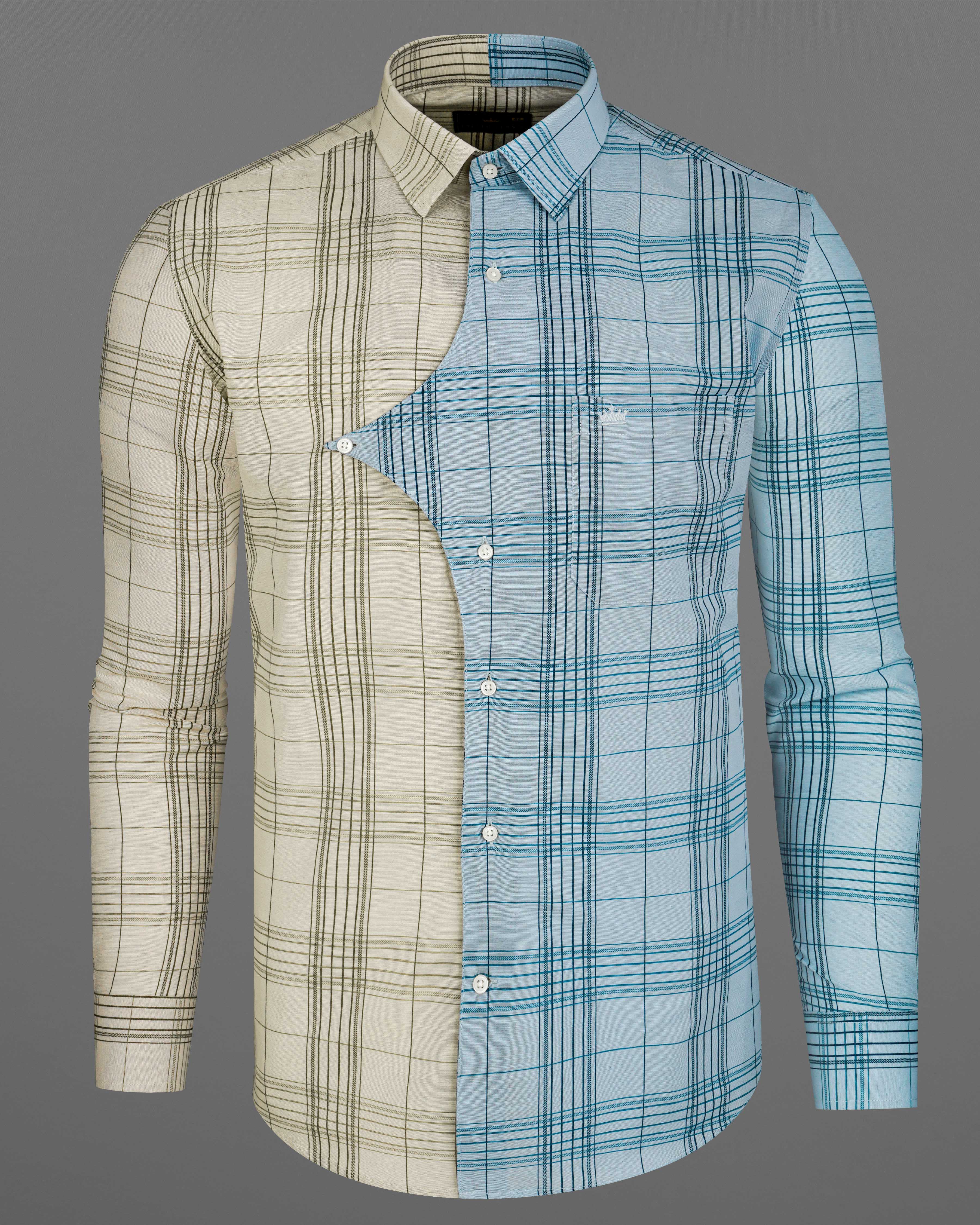 Vanilla Brown and Casper Sky Blue Plaid Luxurious Linen Designer Shirt 8099-D22-38, 8099-D22-H-38, 8099-D22-39, 8099-D22-H-39, 8099-D22-40, 8099-D22-H-40, 8099-D22-42, 8099-D22-H-42, 8099-D22-44, 8099-D22-H-44, 8099-D22-46, 8099-D22-H-46, 8099-D22-48, 8099-D22-H-48, 8099-D22-50, 8099-D22-H-50, 8099-D22-52, 8099-D22-H-52