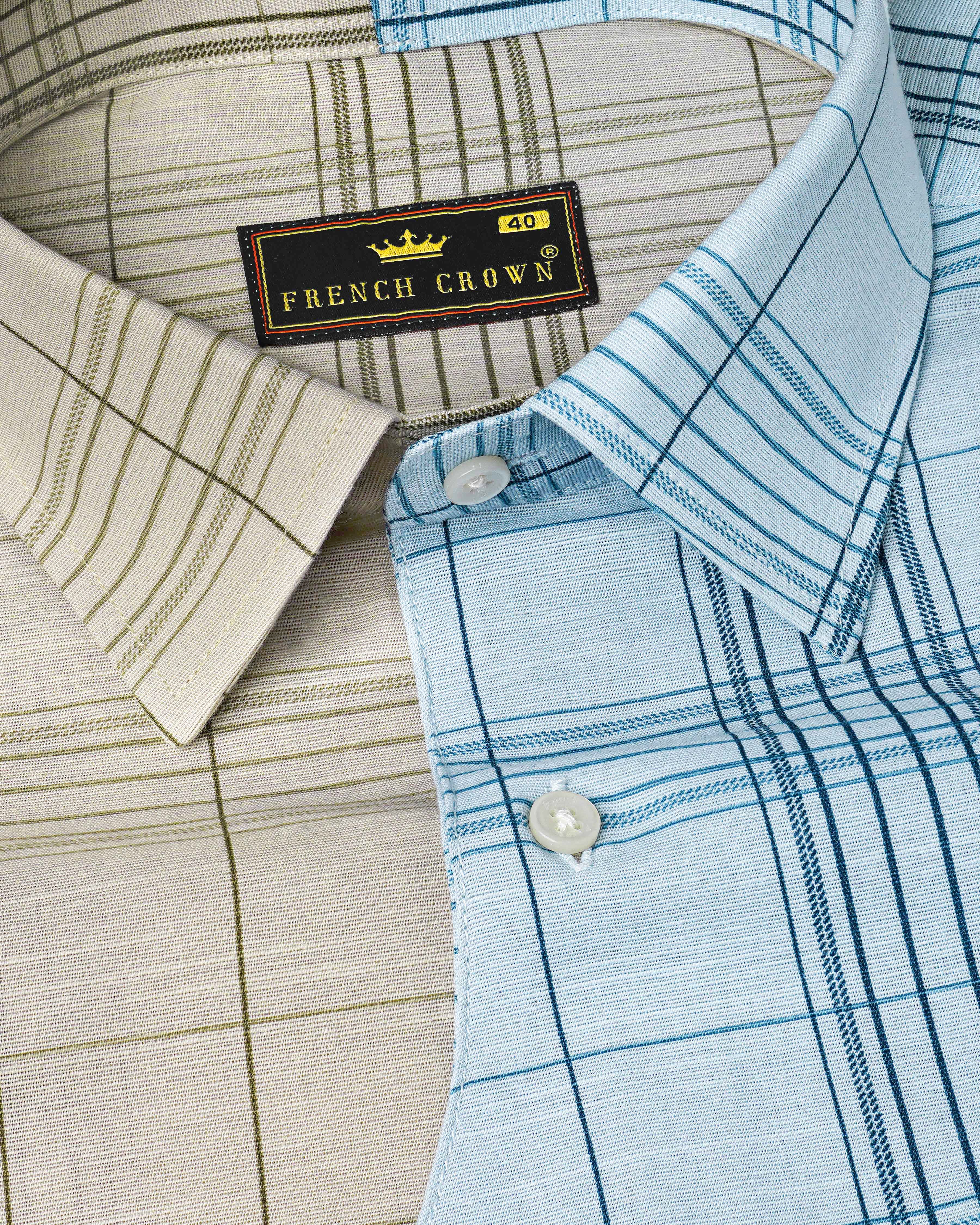 Vanilla Brown and Casper Sky Blue Plaid Luxurious Linen Designer Shirt 8099-D22-38, 8099-D22-H-38, 8099-D22-39, 8099-D22-H-39, 8099-D22-40, 8099-D22-H-40, 8099-D22-42, 8099-D22-H-42, 8099-D22-44, 8099-D22-H-44, 8099-D22-46, 8099-D22-H-46, 8099-D22-48, 8099-D22-H-48, 8099-D22-50, 8099-D22-H-50, 8099-D22-52, 8099-D22-H-52