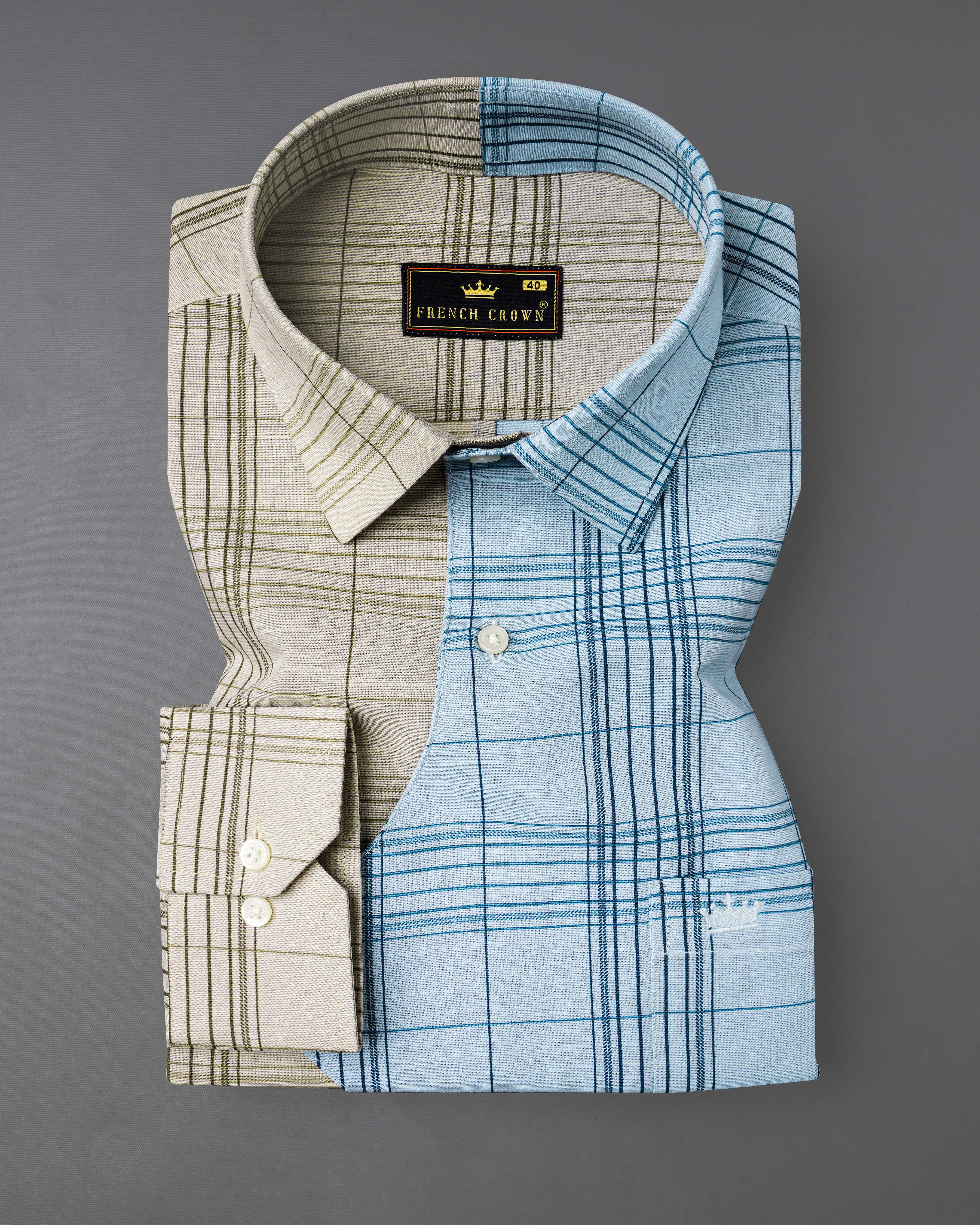 Vanilla Brown and Casper Sky Blue Plaid Luxurious Linen Designer Shirt 8099-D22-38, 8099-D22-H-38, 8099-D22-39, 8099-D22-H-39, 8099-D22-40, 8099-D22-H-40, 8099-D22-42, 8099-D22-H-42, 8099-D22-44, 8099-D22-H-44, 8099-D22-46, 8099-D22-H-46, 8099-D22-48, 8099-D22-H-48, 8099-D22-50, 8099-D22-H-50, 8099-D22-52, 8099-D22-H-52